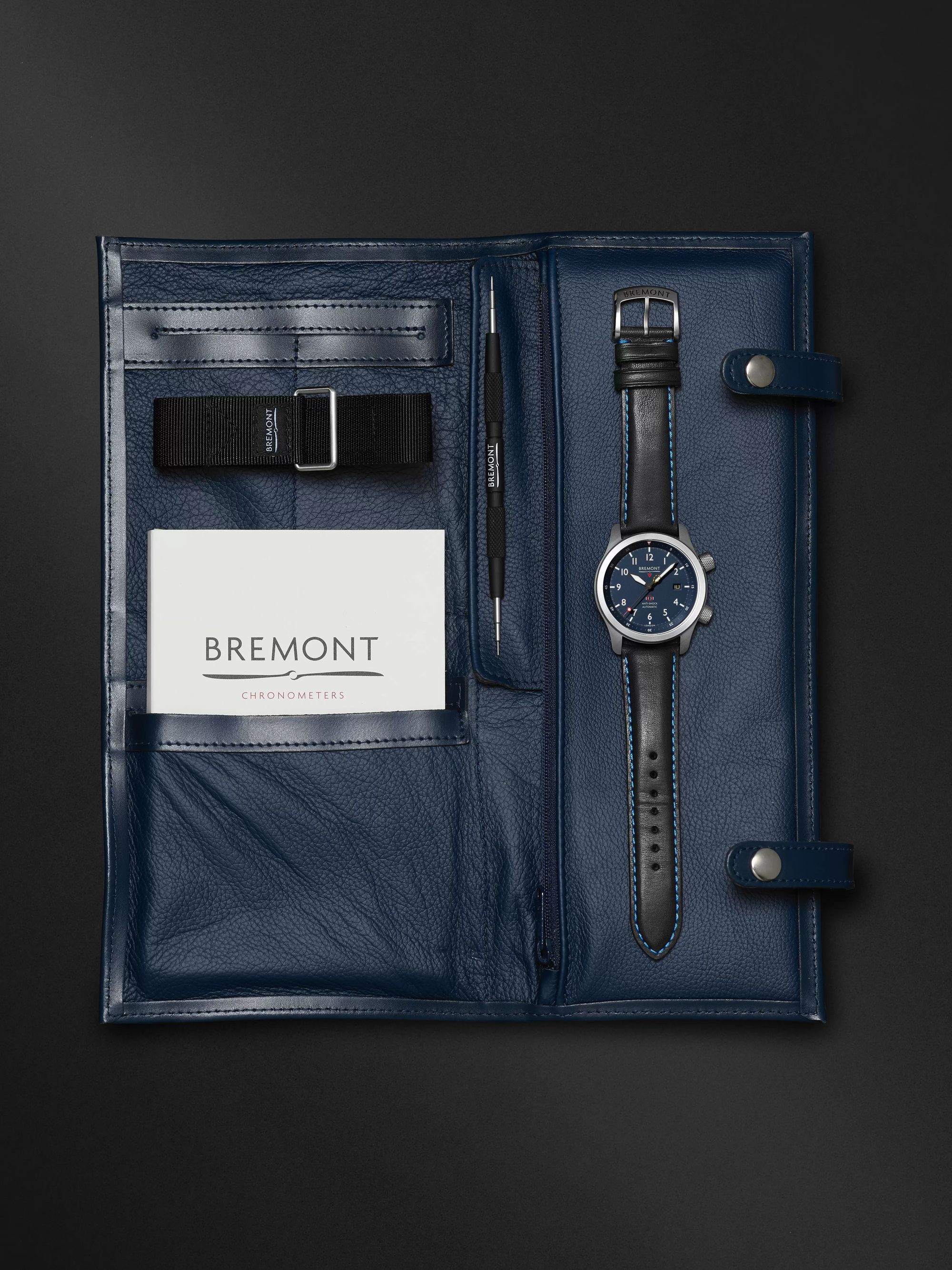 BREMONT MBII Blue Automatic 43mm Stainless Steel and Leather Watch, Ref. MBII-SS-BL-C-B-P-13R