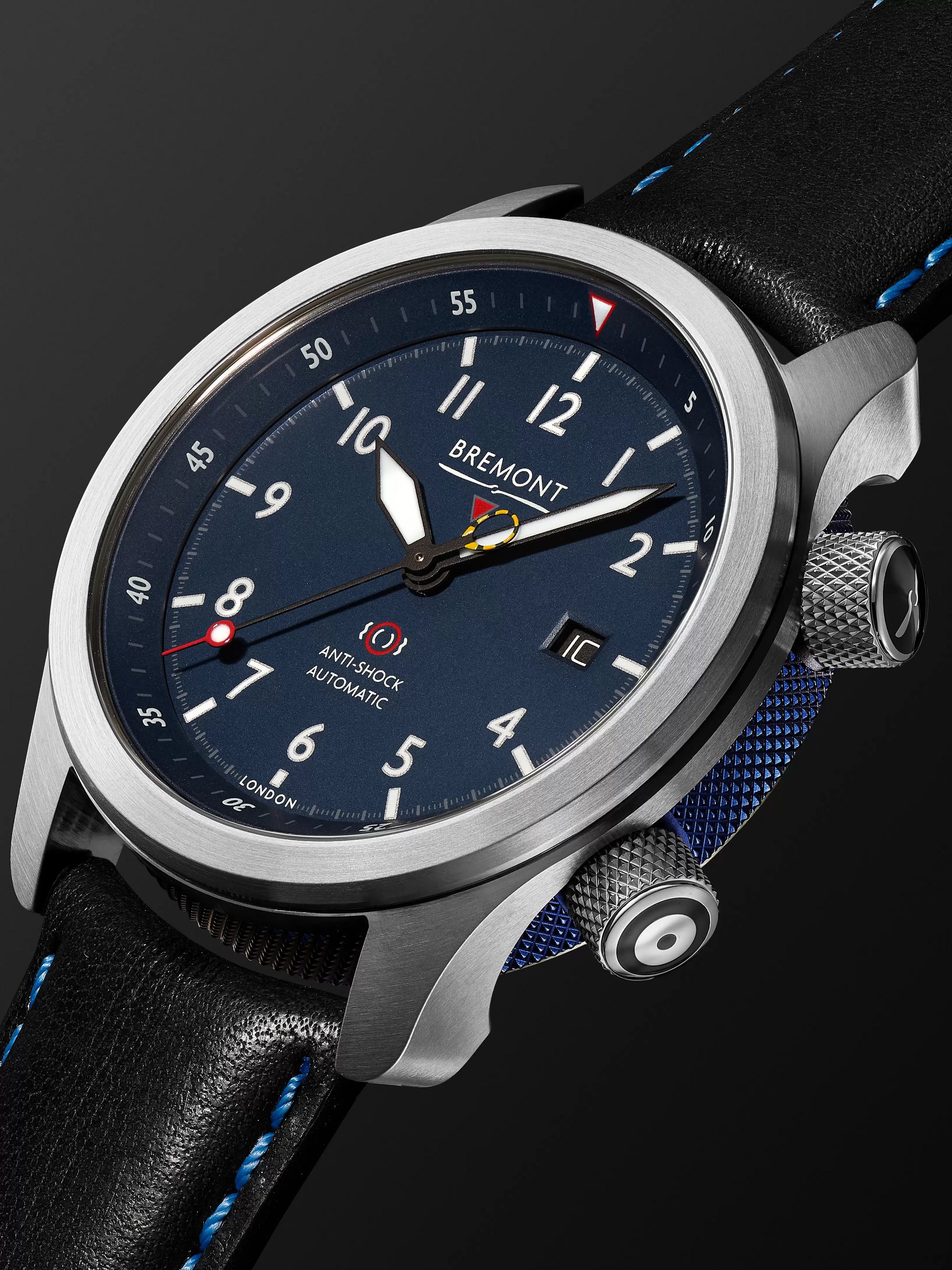 BREMONT MBII Blue Automatic 43mm Stainless Steel and Leather Watch, Ref. MBII-SS-BL-C-B-P-13R
