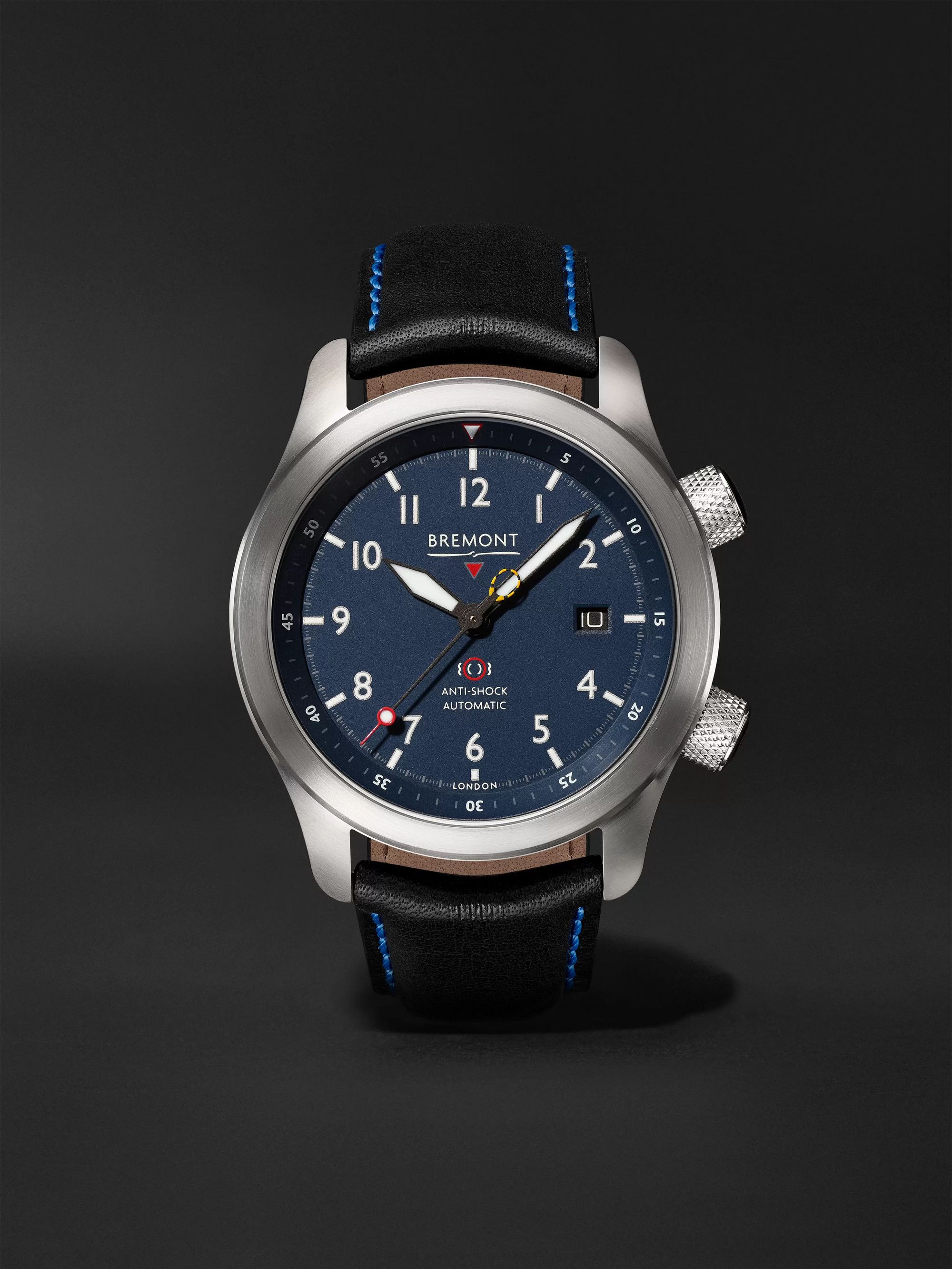 BREMONT MBII Blue Automatic 43mm Stainless Steel and Leather Watch, Ref. MBII-SS-BL-C-B-P-13R