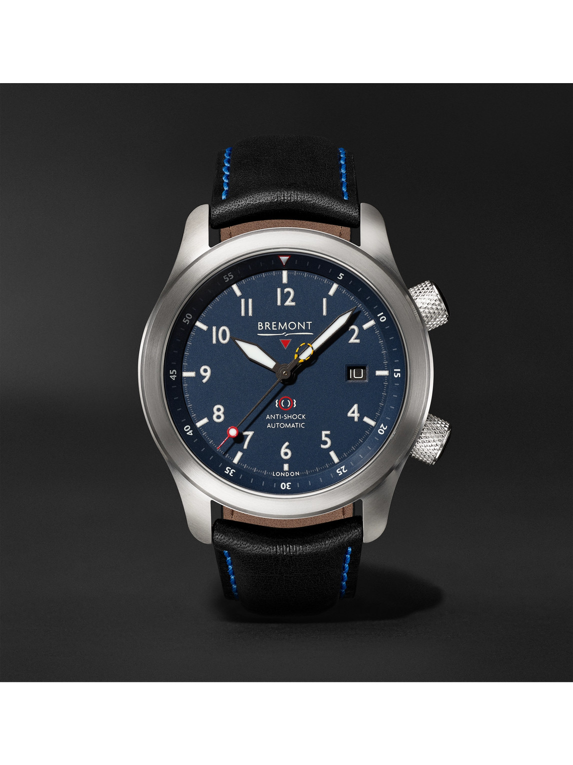MBII Blue Automatic 43mm Stainless Steel and Leather Watch, Ref. MBII-SS-BL-C-B-P-13R