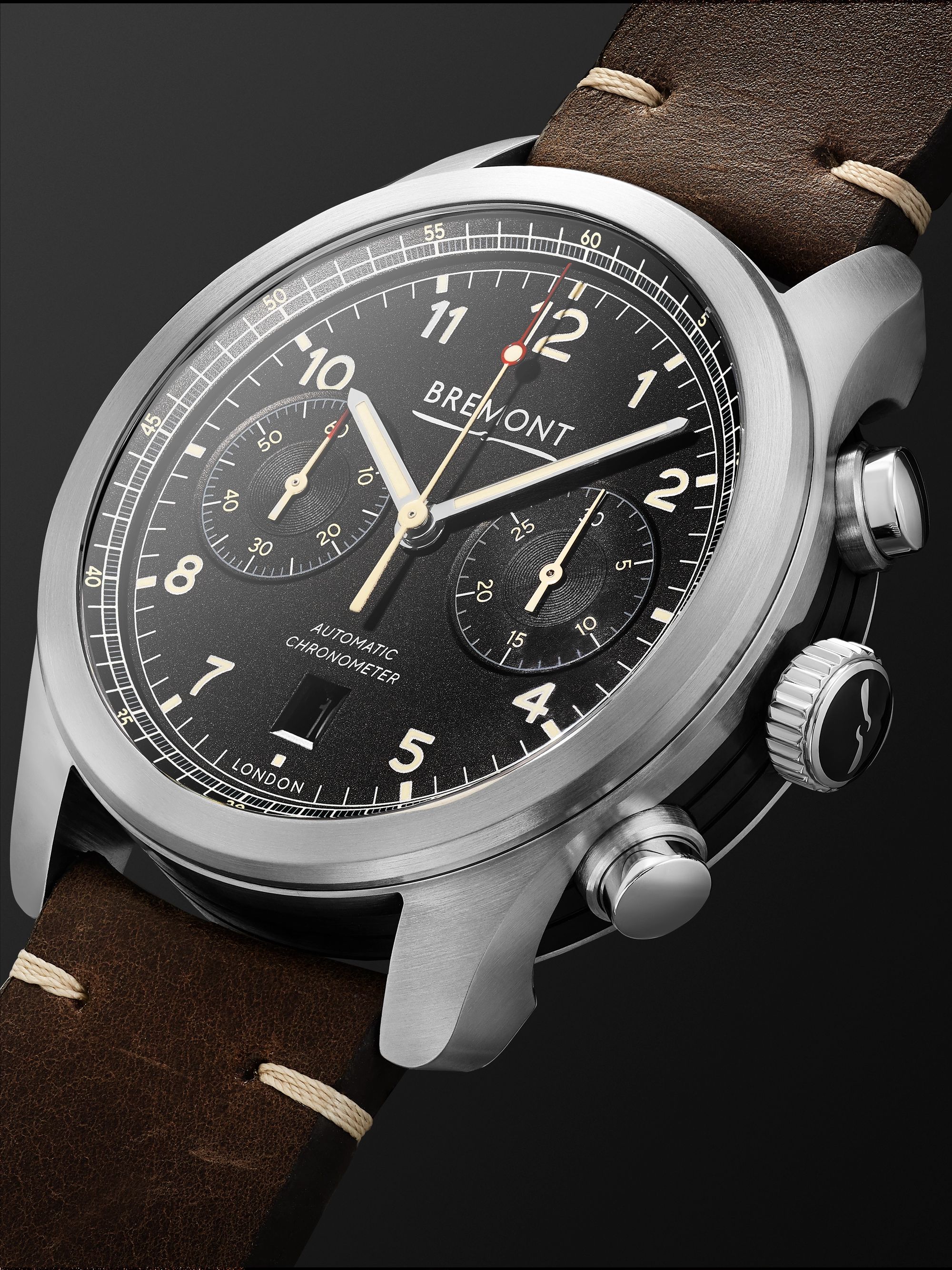 BREMONT ALT1-C Griffon Automatic Chronograph 43mm Stainless Steel and Leather Watch, Ref. No. ALT1-C-GRIFFON-R-S