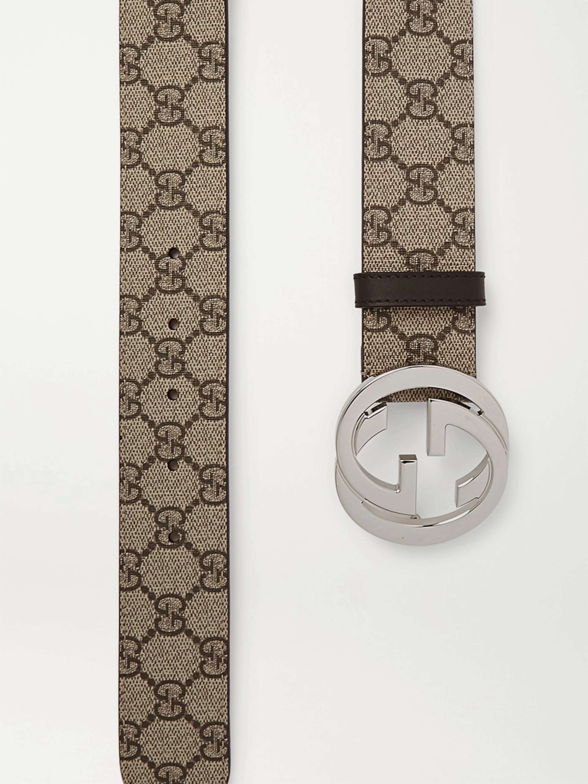 GUCCI 4cm Leather-Trimmed Monogrammed Coated-Canvas Belt
