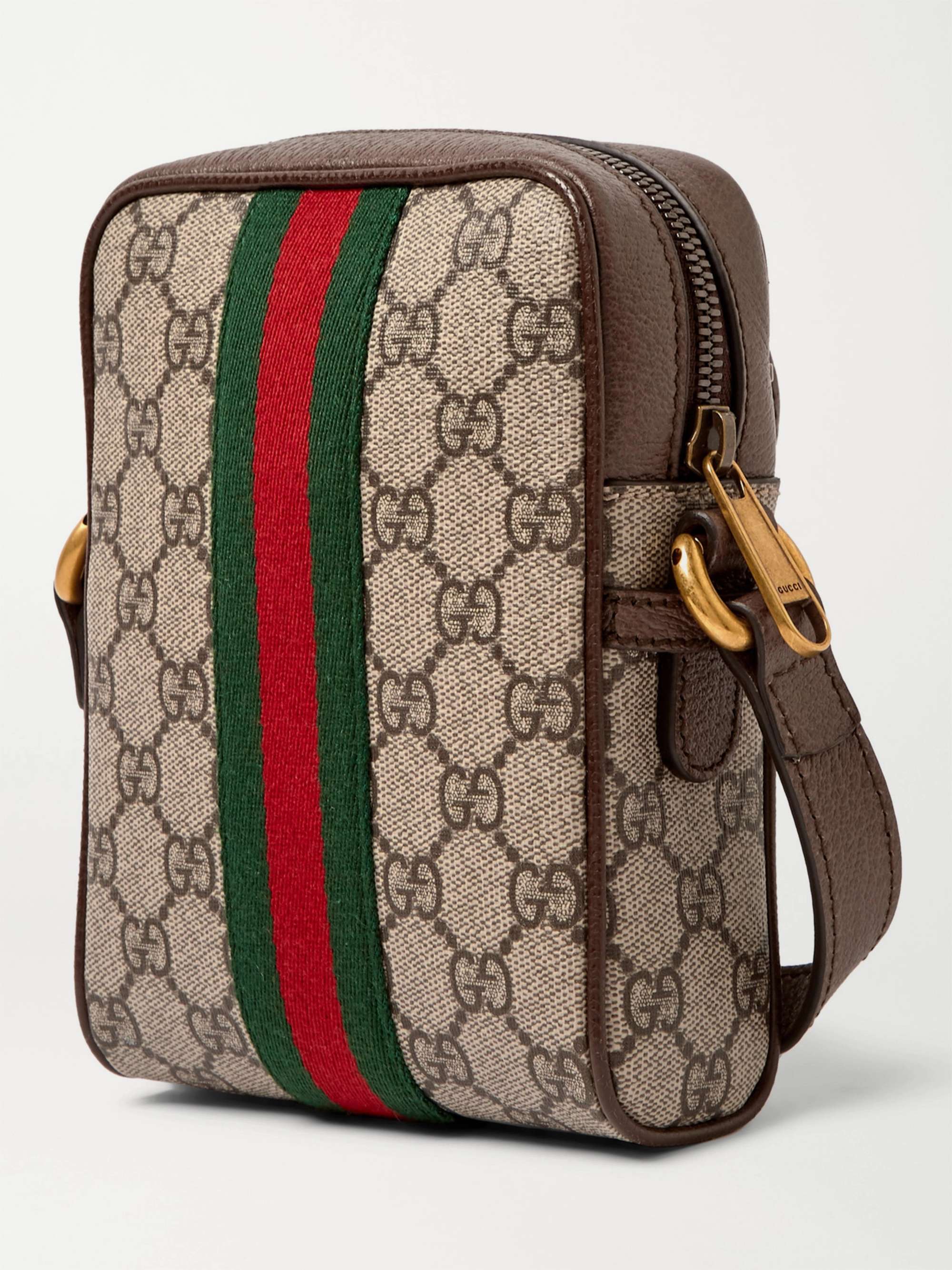 GUCCI Ophidia Mini Leather-Trimmed Monogrammed Coated-Canvas Messenger Bag