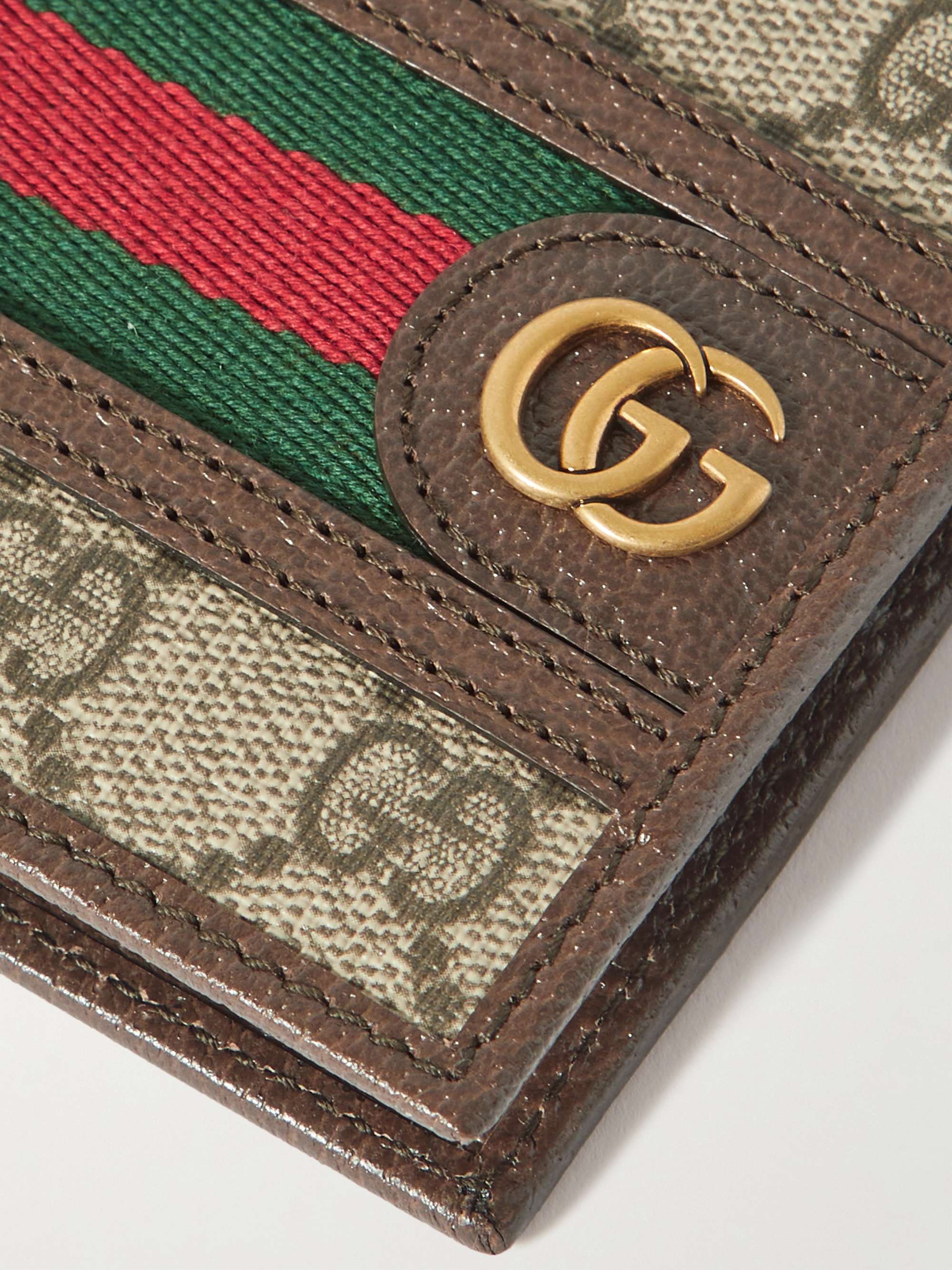 GUCCI Ophidia Webbing-Trimmed Monogrammed Coated-Canvas and Leather ...