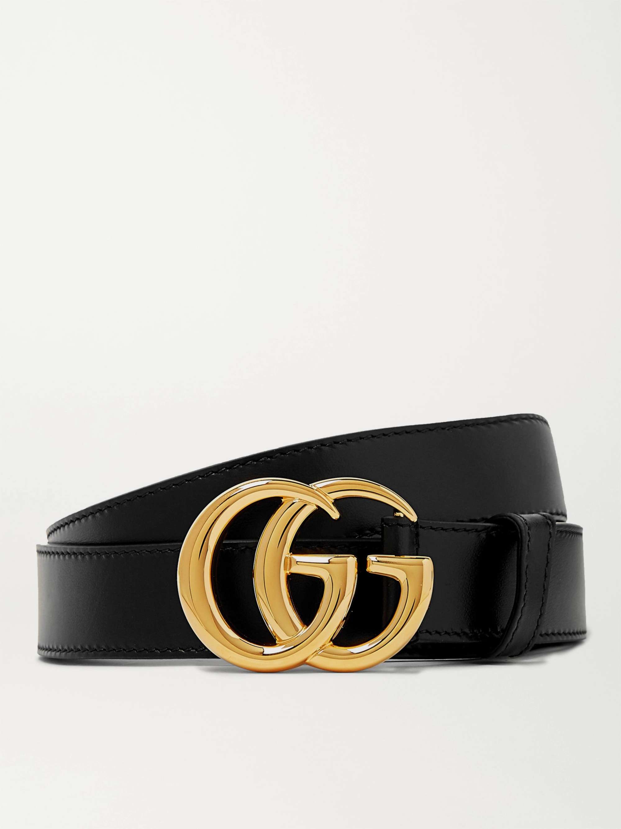 Gucci 4cm Black Embossed Leather Belt In Gold, ModeSens