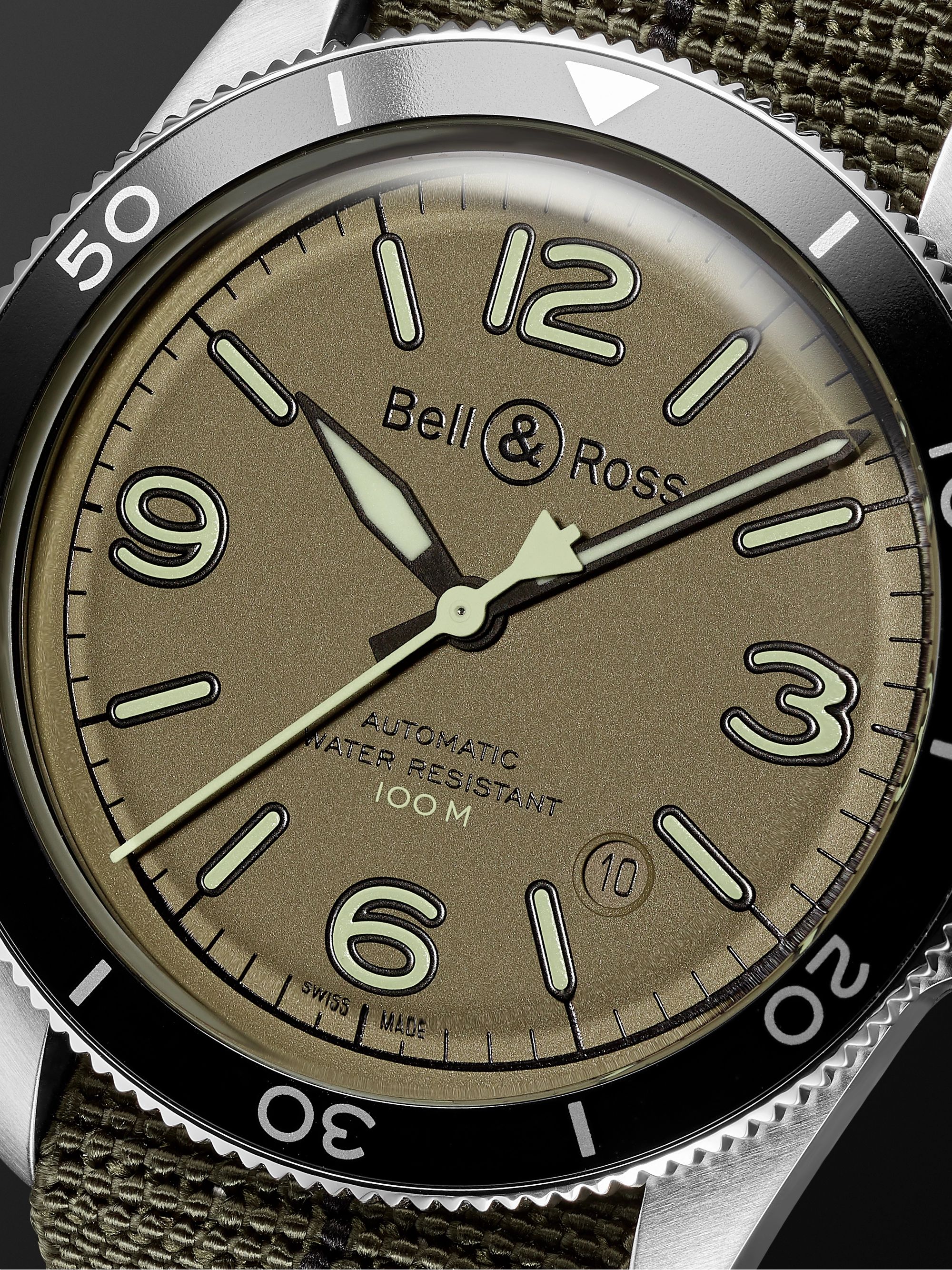 BELL & ROSS BR V2-92 Military Green Automatic 41mm Stainless Steel and Canvas Watch, Ref. No. BRV292-MKA-ST/SF