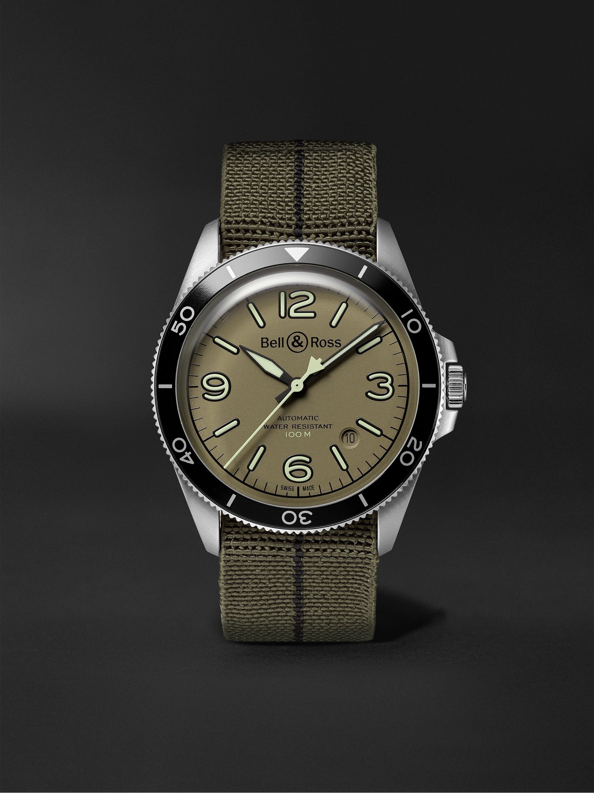 BELL & ROSS BR V2-92 Military Green Automatic 41mm Stainless Steel and Canvas Watch, Ref. No. BRV292-MKA-ST/SF