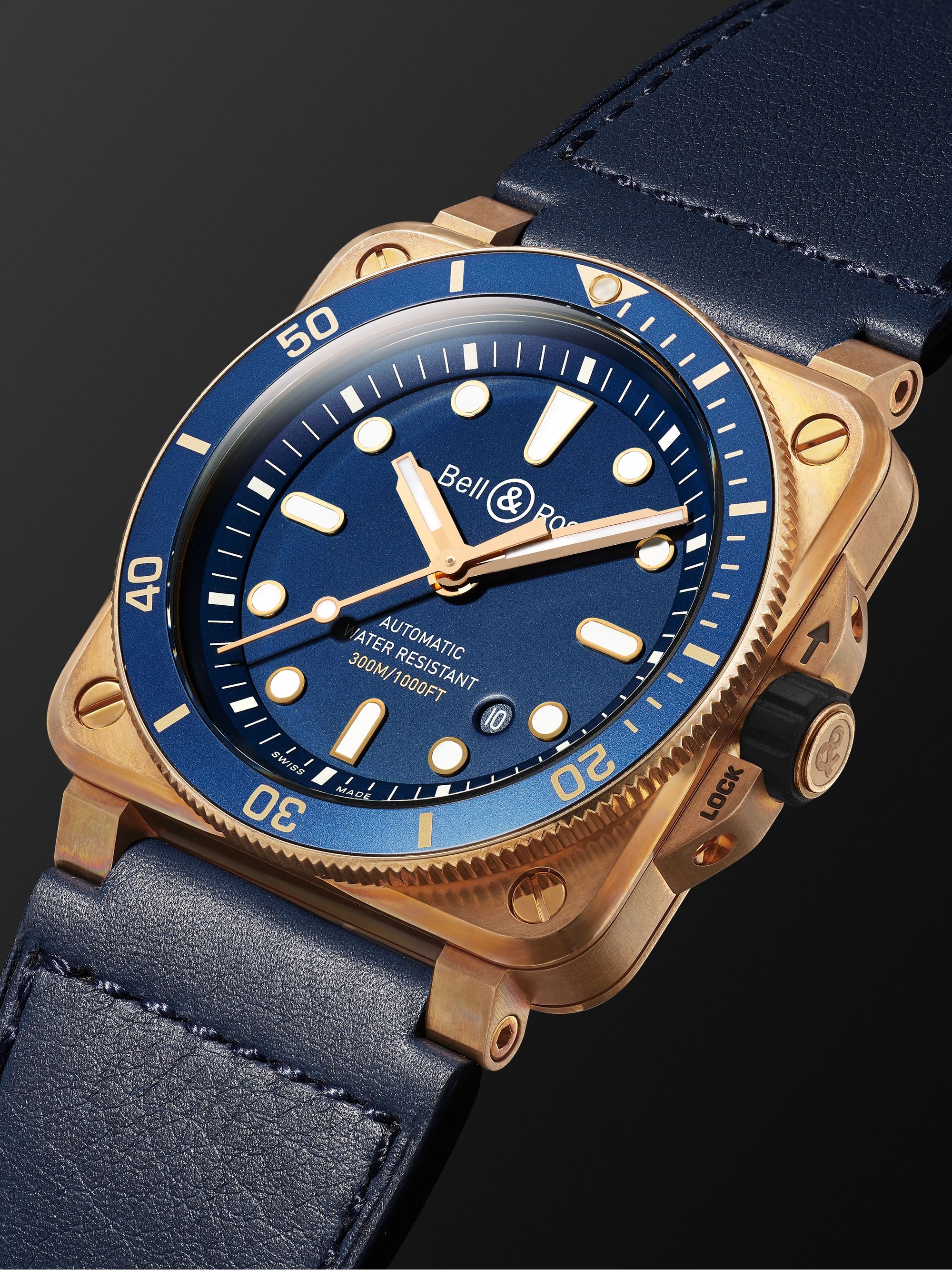 BELL & ROSS BR 03-92 Diver Limited Edition Automatic 42mm Bronze and Leather Watch, Ref.No R0392-D-BR-BR/SCA