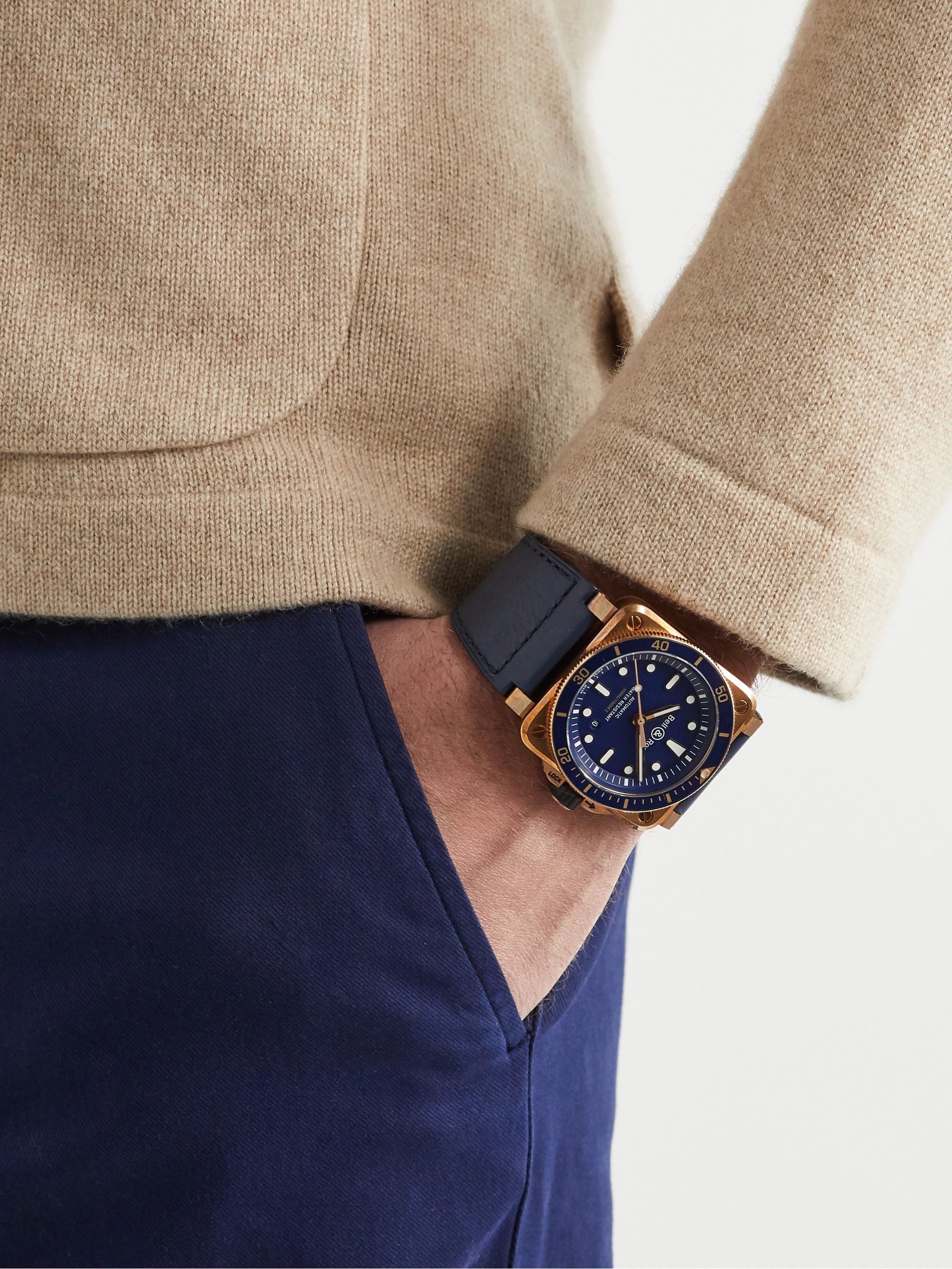 BELL & ROSS BR 03-92 Diver Limited Edition Automatic 42mm Bronze and Leather Watch, Ref.No R0392-D-BR-BR/SCA