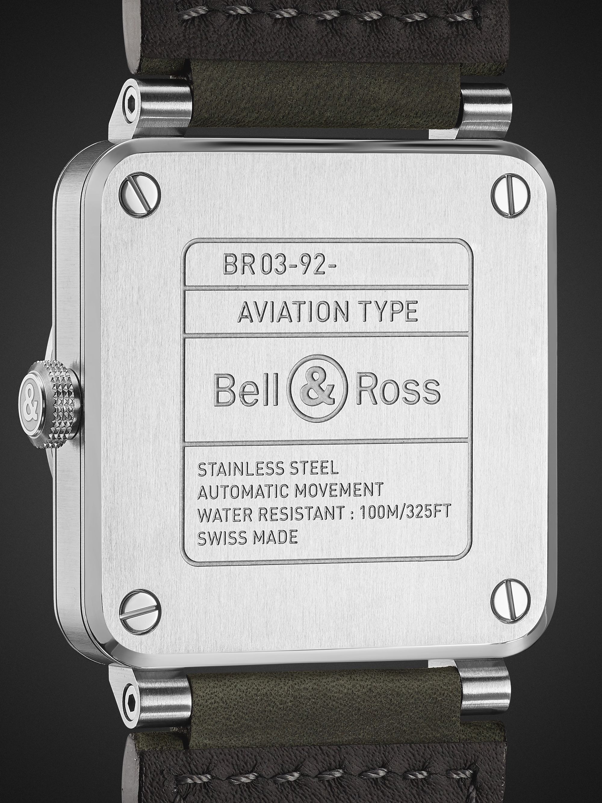 BELL & ROSS BR 03-92 Grey Lum Automatic 42mm Stainless Steel and Leather Watch, Ref. No. BR0392-GC3-ST/SCA