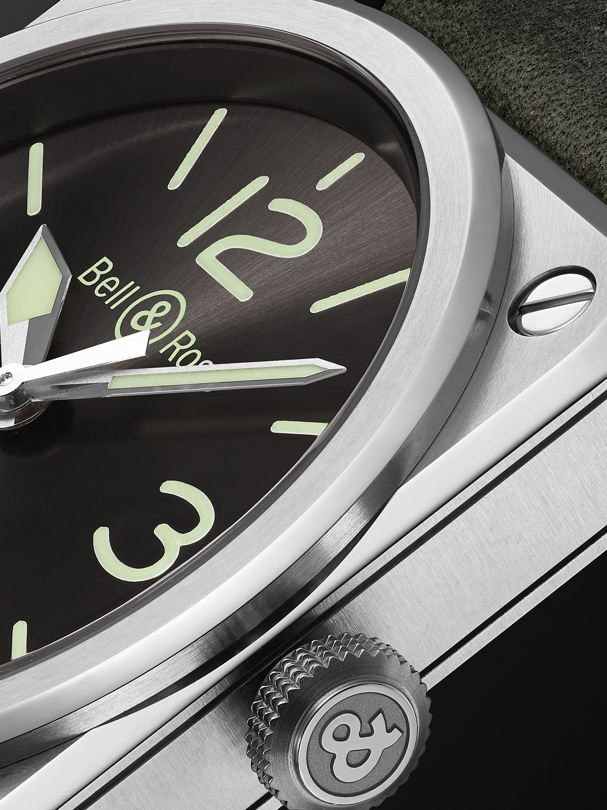 BELL & ROSS BR 03-92 Grey Lum Automatic 42mm Stainless Steel and Leather Watch, Ref. No. BR0392-GC3-ST/SCA