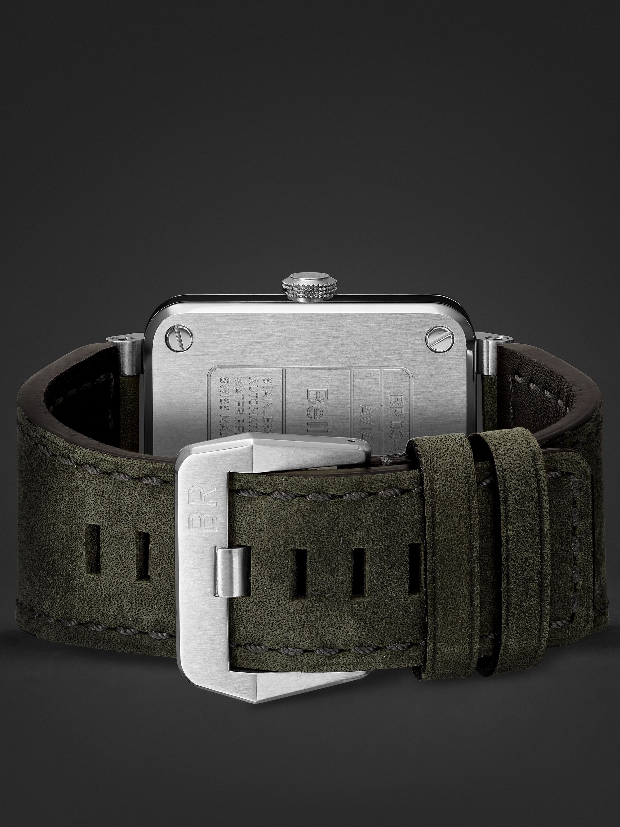 BELL & ROSS BR 03-92 Grey Lum Automatic 42mm Stainless Steel and Leather Watch, Ref. No. BR0392-GC3-ST/SCA
