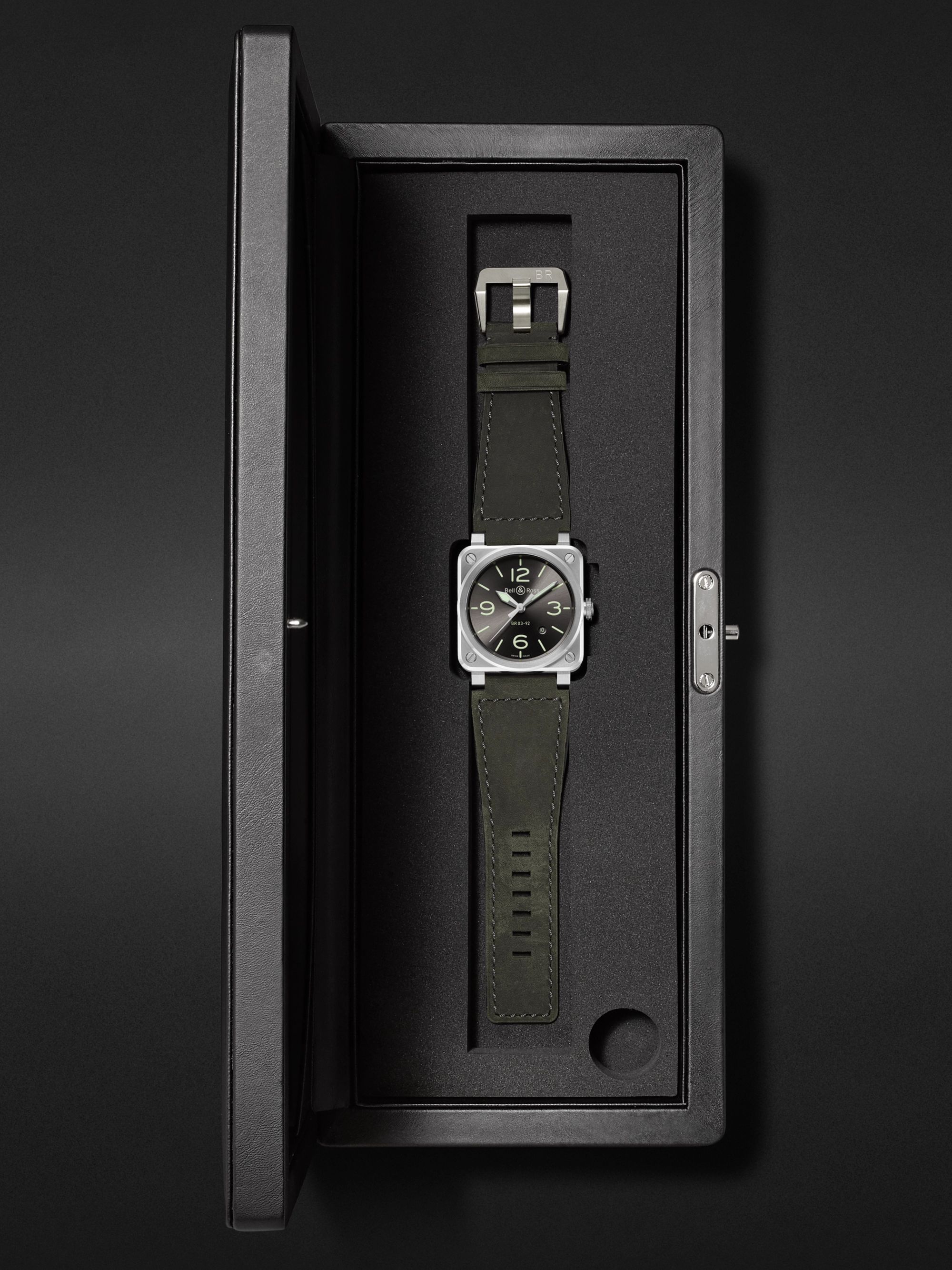 BELL & ROSS BR 03-92 Grey Lum Automatic 42mm Stainless Steel and Leather Watch, Ref. No. BR0392-GC3-ST/SCA