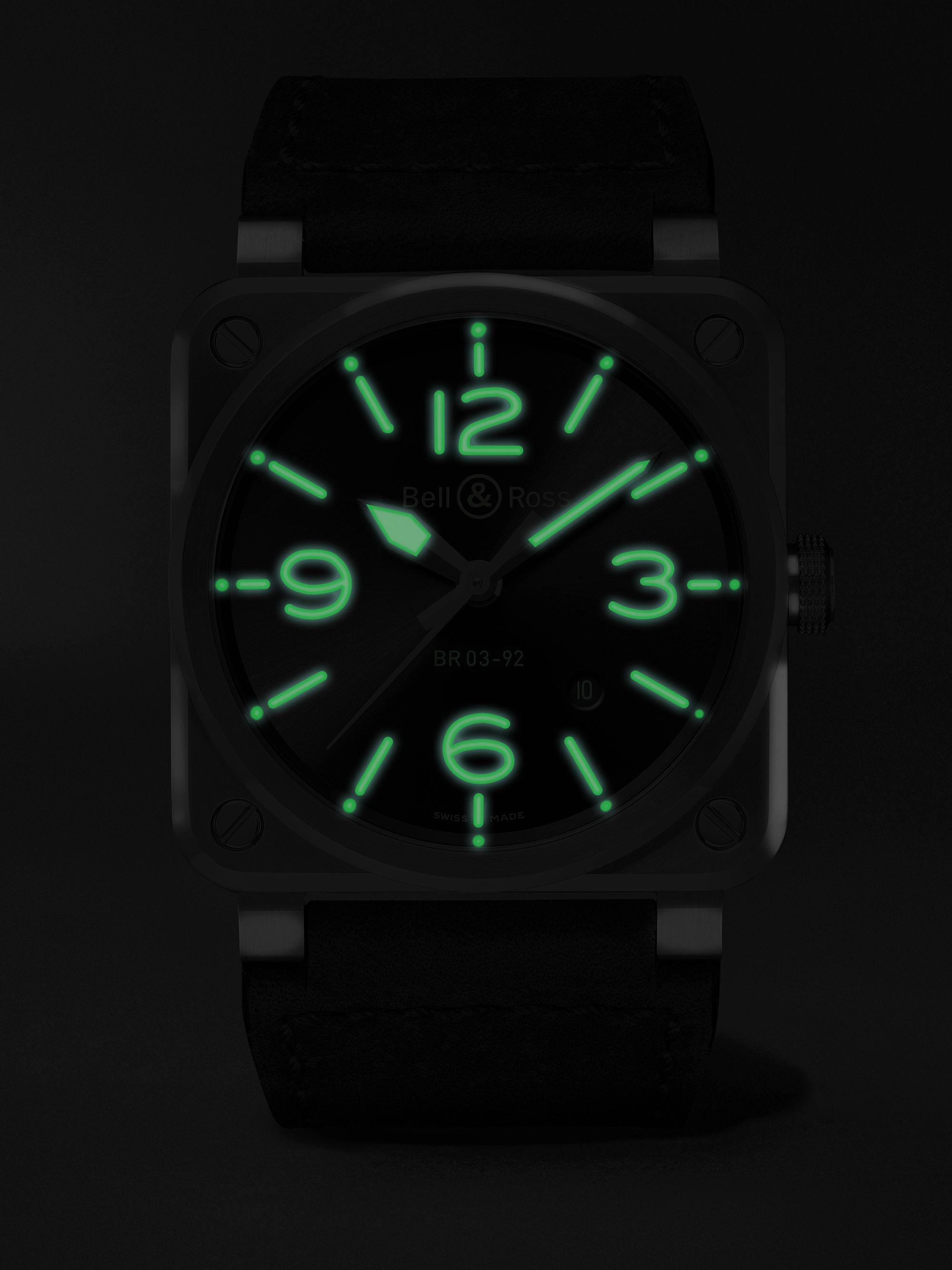 BELL & ROSS BR 03-92 Grey Lum Automatic 42mm Stainless Steel and Leather Watch, Ref. No. BR0392-GC3-ST/SCA