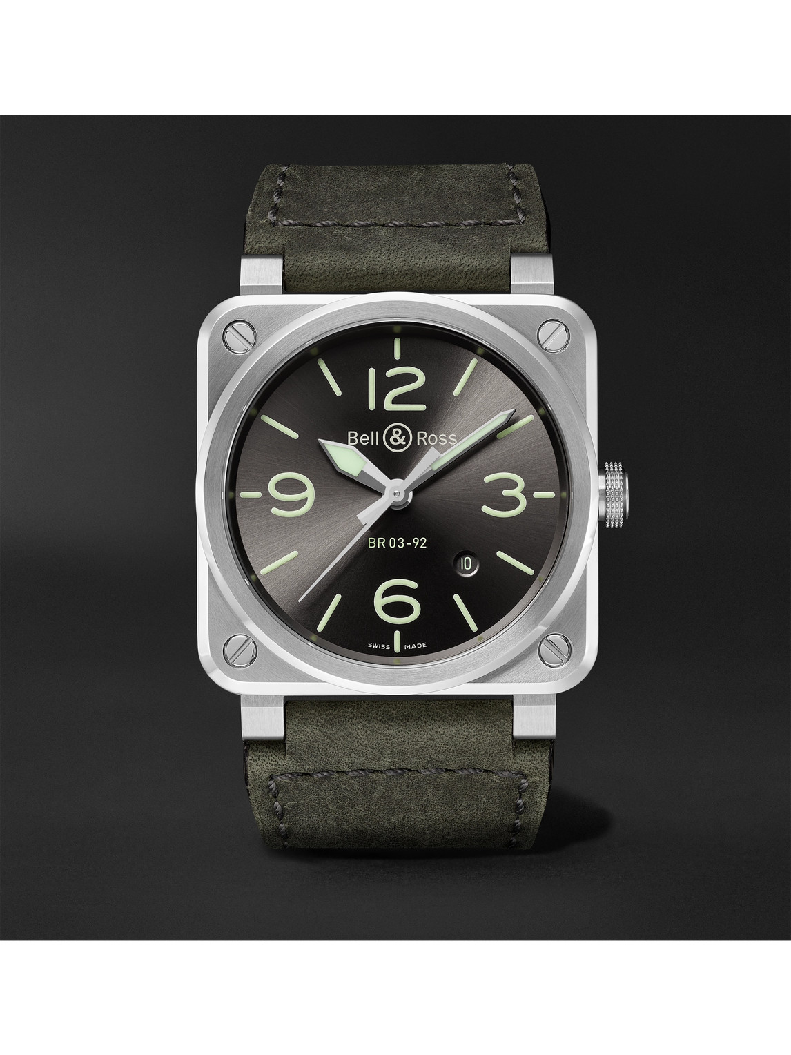 Bell & Ross - BR 03-92 Grey Lum Automatic 42mm Stainless Steel and Leather Watch, Ref. No. BR0392-GC3-ST/SCA - Men - Black
