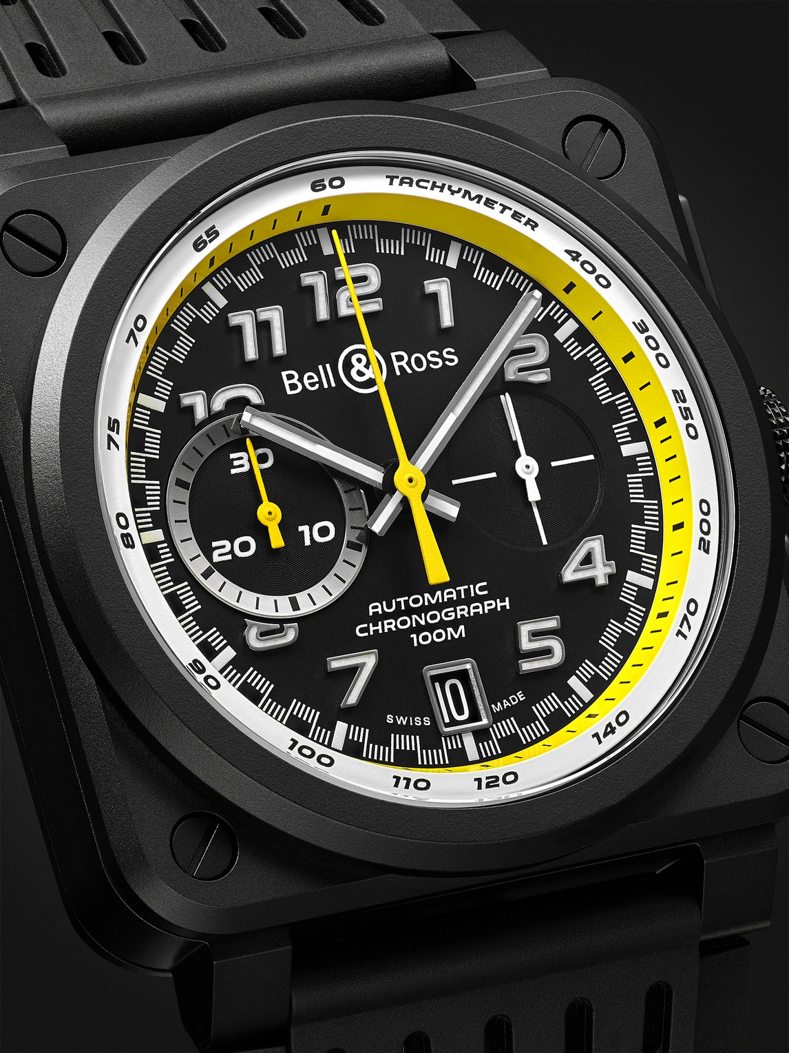 Shop Bell & Ross Br 03-94 R.s.20 Limited Edition Automatic Chronograph 42mm Ceramic And Rubber Watch, Ref. No. Br0394 In Yellow
