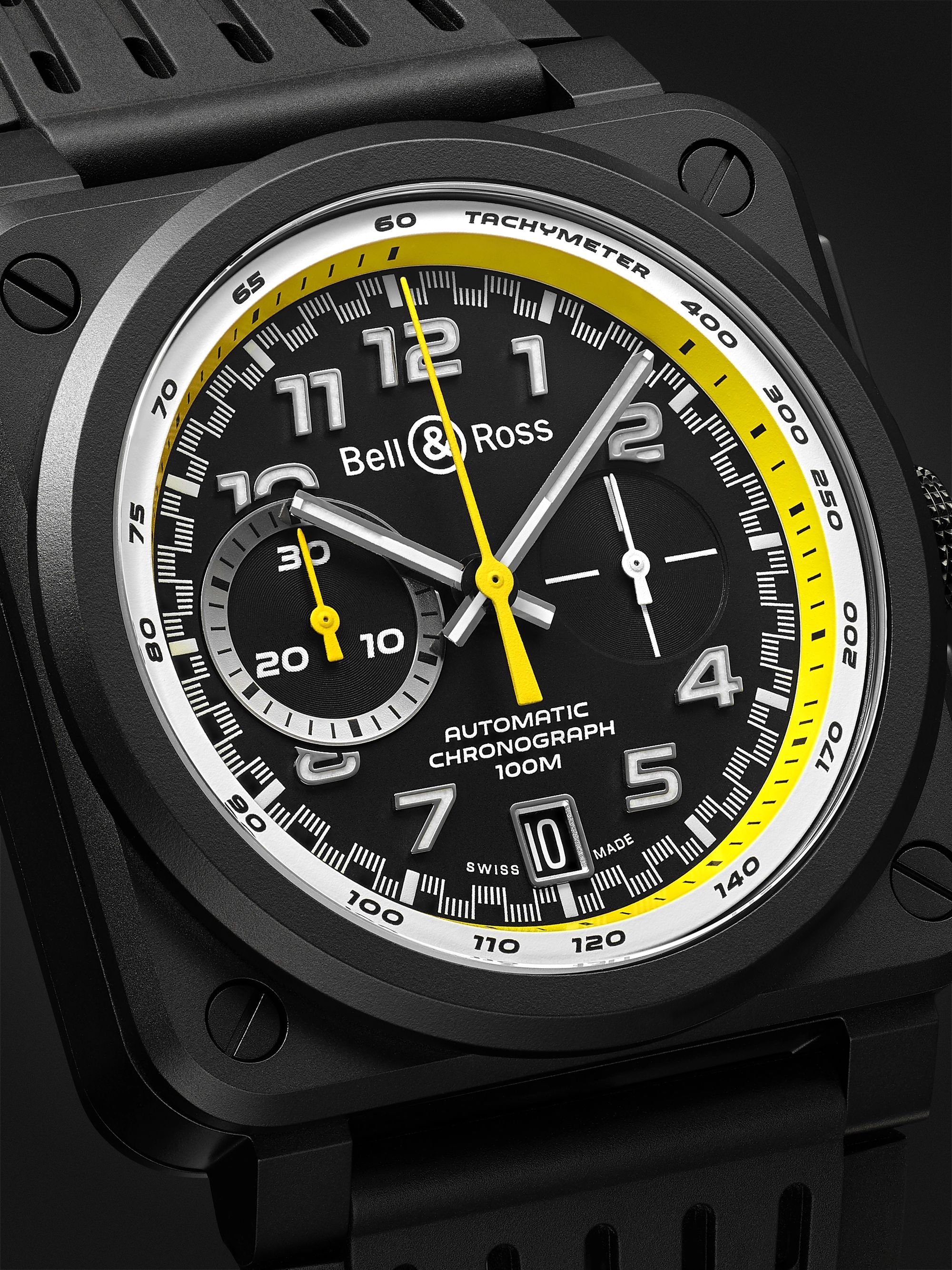 BELL & ROSS BR 03-94 R.S.20 Limited Edition Automatic Chronograph 42mm Ceramic and Rubber Watch, Ref. No. BR0394-RS20/SRB