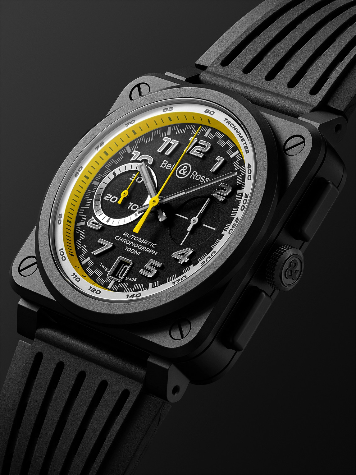 Shop Bell & Ross Br 03-94 R.s.20 Limited Edition Automatic Chronograph 42mm Ceramic And Rubber Watch, Ref. No. Br0394 In Yellow