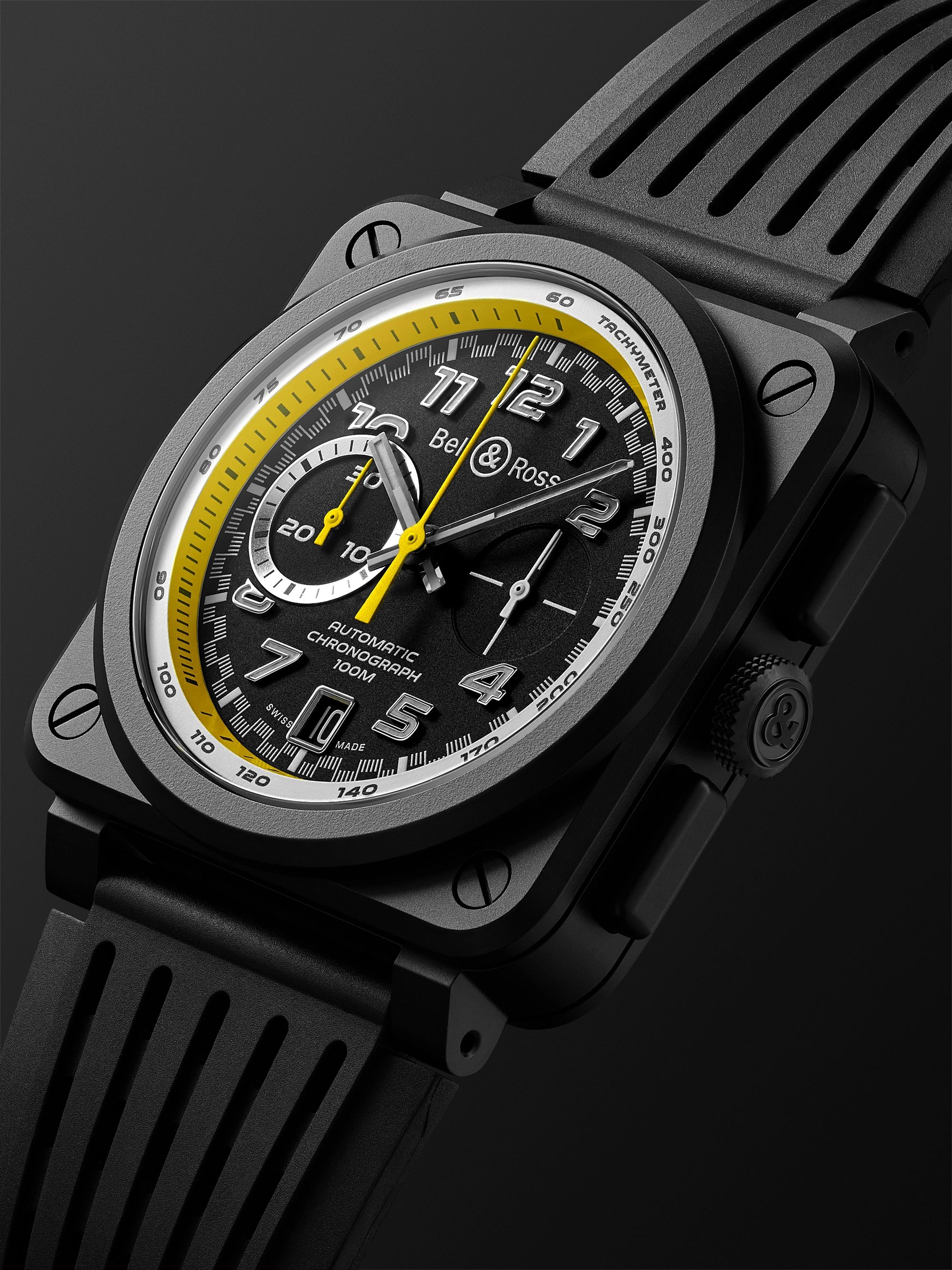 BELL & ROSS BR 03-94 R.S.20 Limited Edition Automatic Chronograph 42mm Ceramic and Rubber Watch, Ref. No. BR0394-RS20/SRB