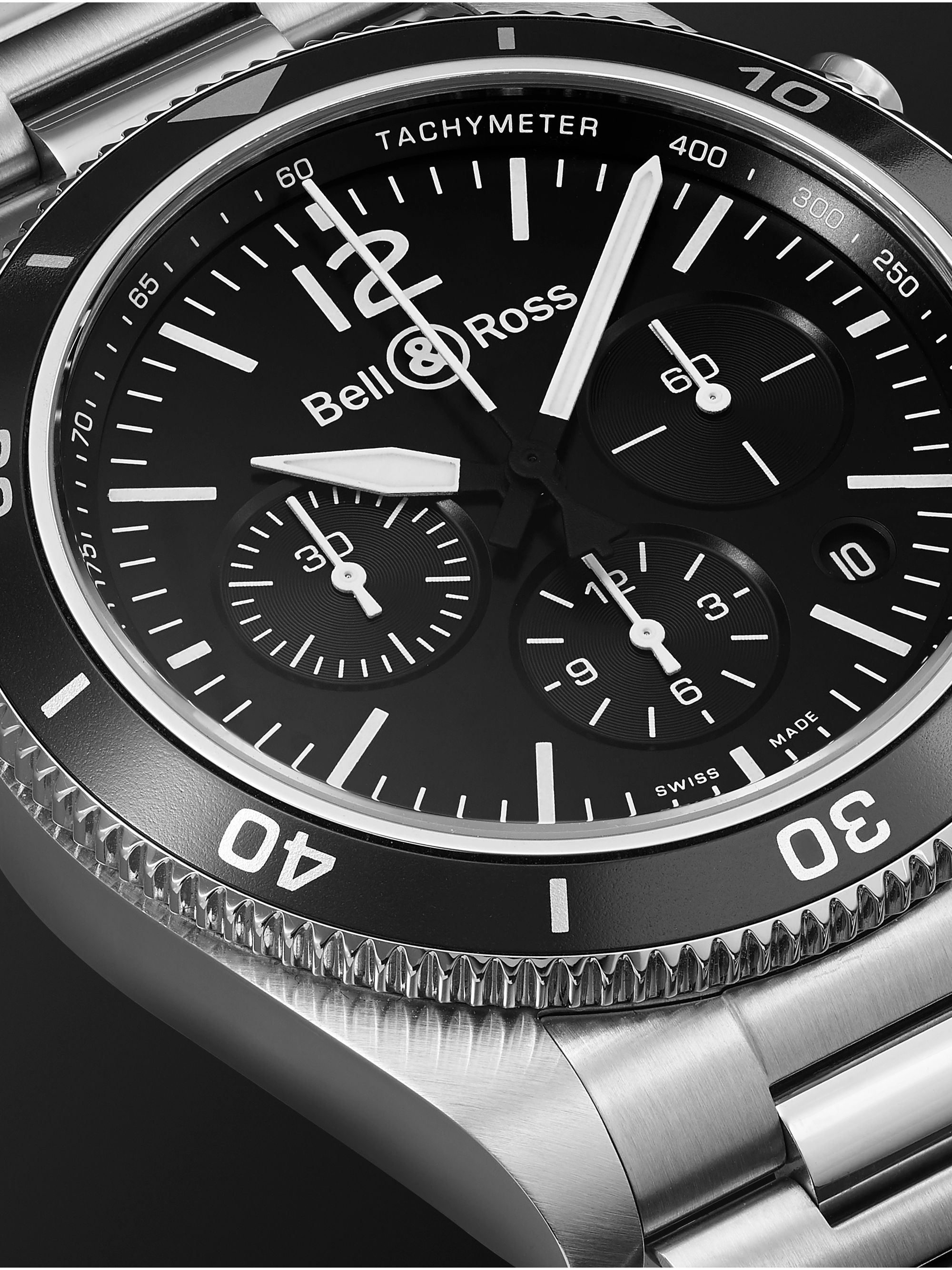 BELL & ROSS BR V3-94 Black Steel Automatic Chronograph 43mm Steel Watch, Ref. No. BRV394-BL-ST/SST