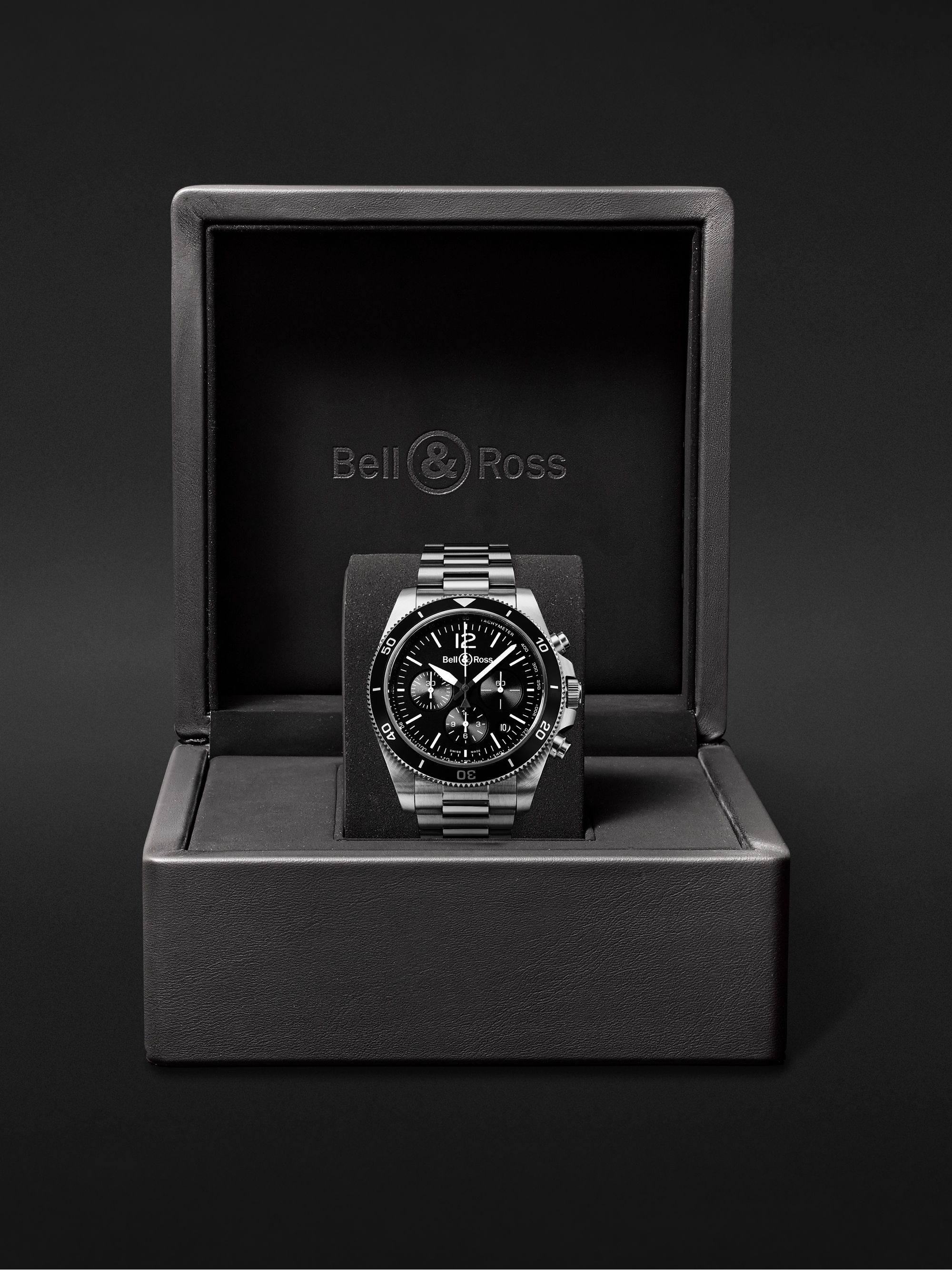 BELL & ROSS BR V3-94 Black Steel Automatic Chronograph 43mm Steel Watch, Ref. No. BRV394-BL-ST/SST