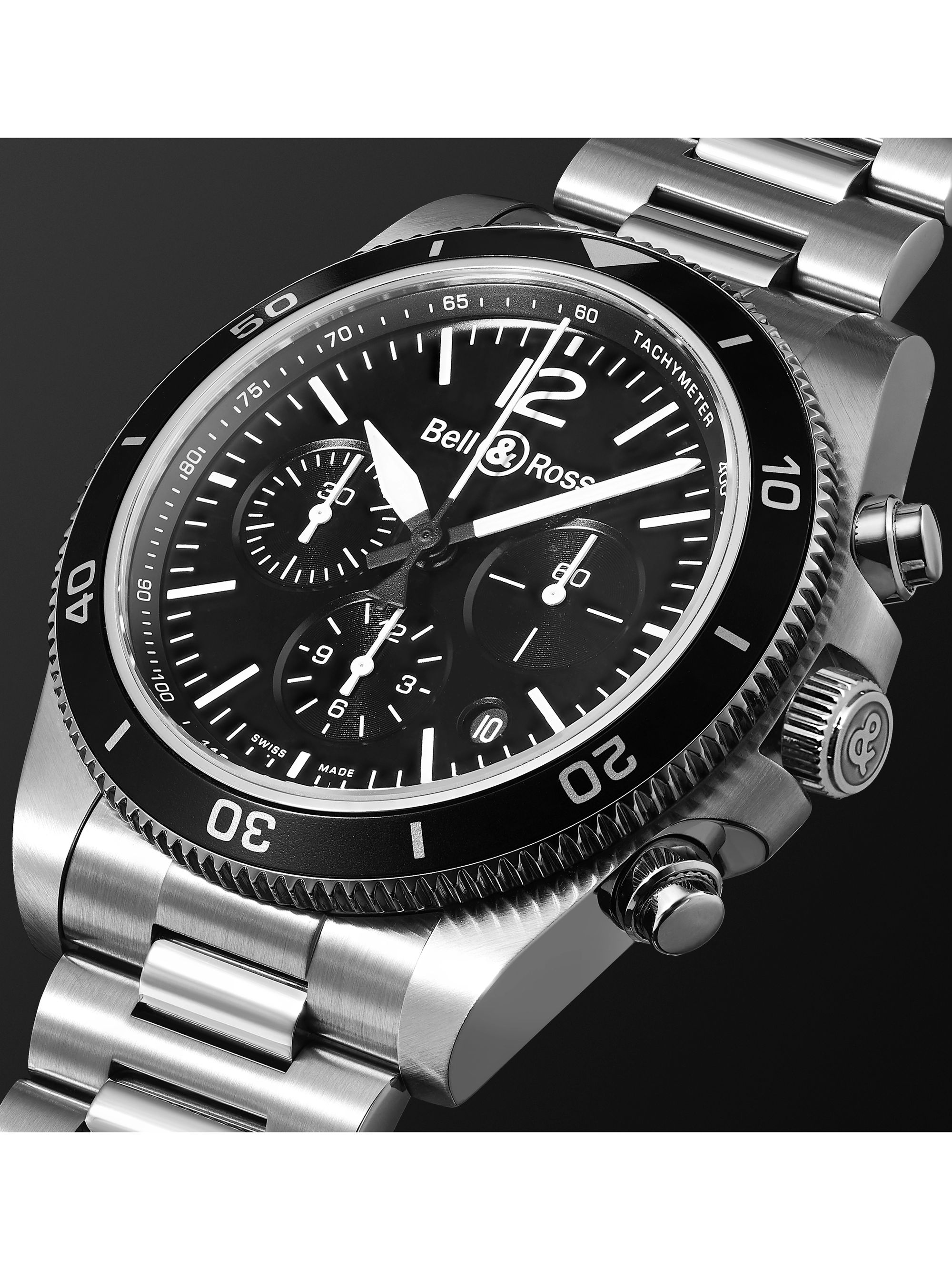 BELL & ROSS BR V3-94 Black Steel Automatic Chronograph 43mm Steel Watch, Ref. No. BRV394-BL-ST/SST