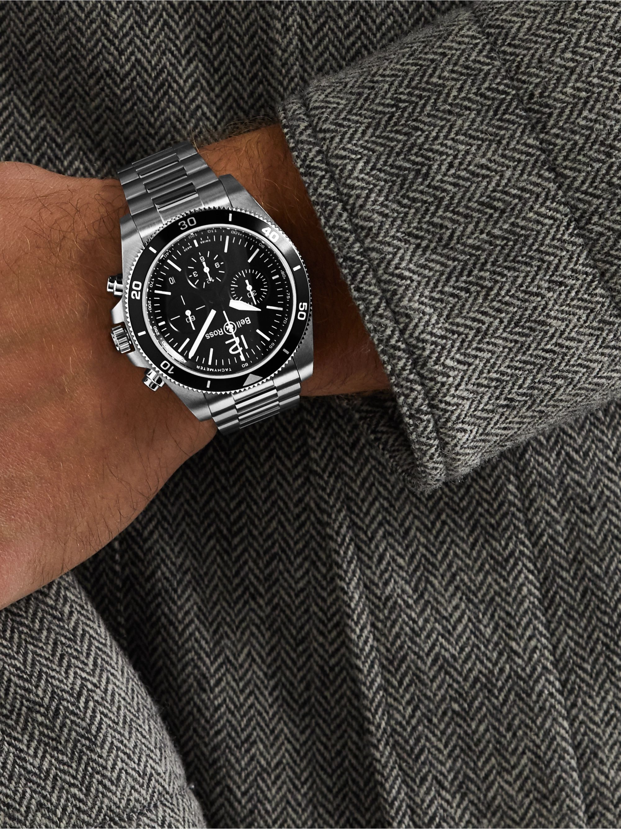 BELL & ROSS BR V3-94 Black Steel Automatic Chronograph 43mm Steel Watch, Ref. No. BRV394-BL-ST/SST