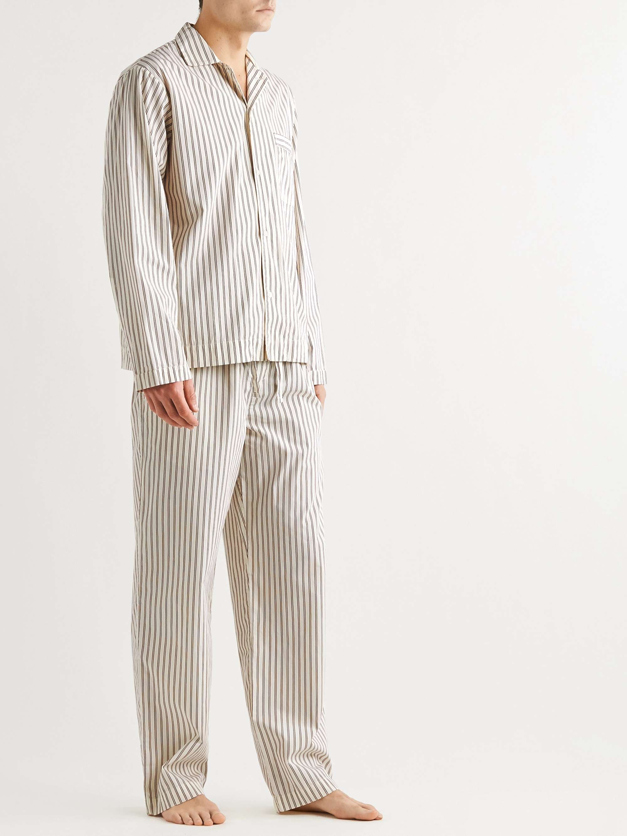 TEKLA Camp-Collar Striped Organic Cotton-Poplin Pyjama Shirt for