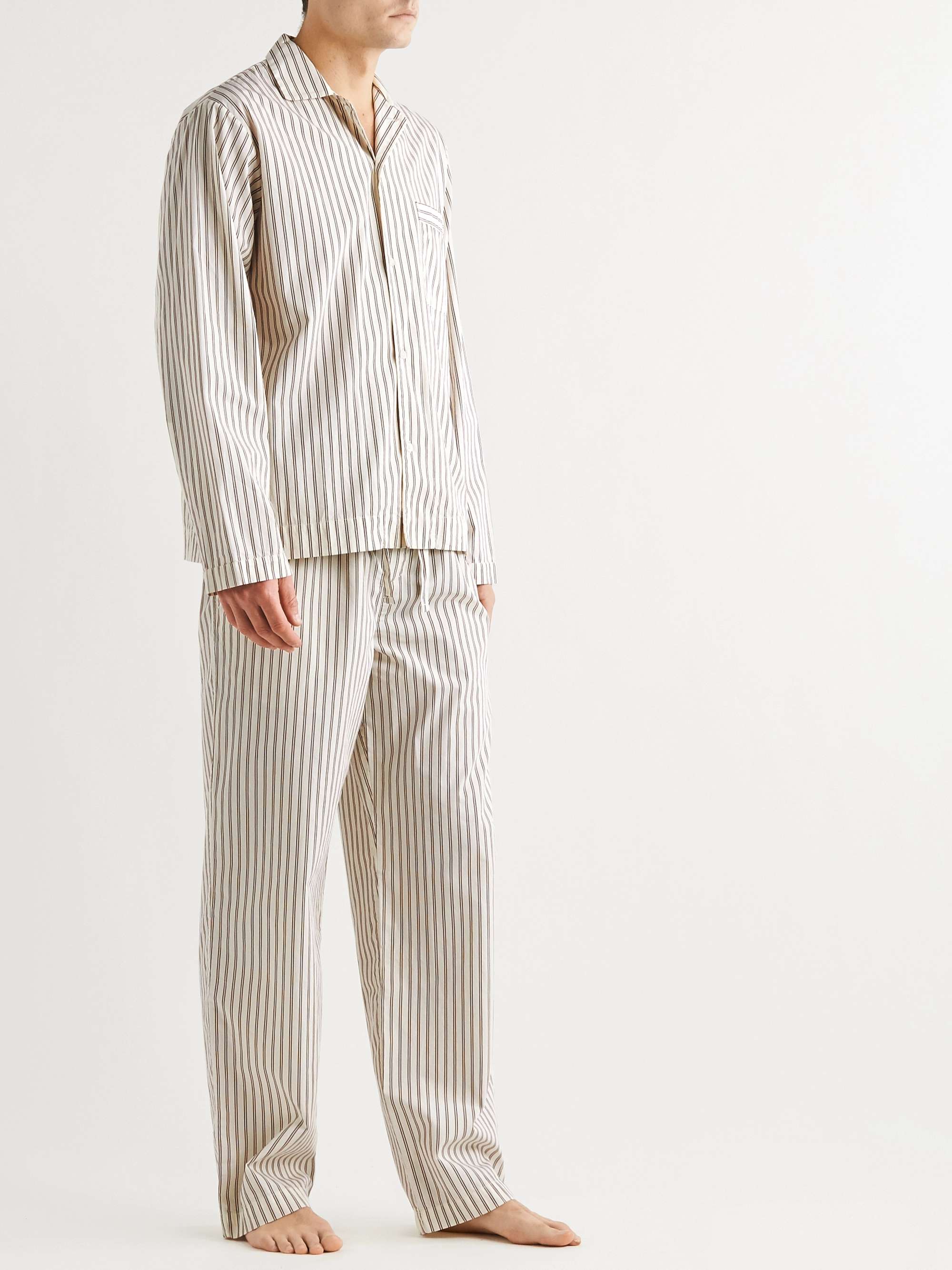 Camp-Collar Striped Organic Cotton-Poplin Pyjama Shirt