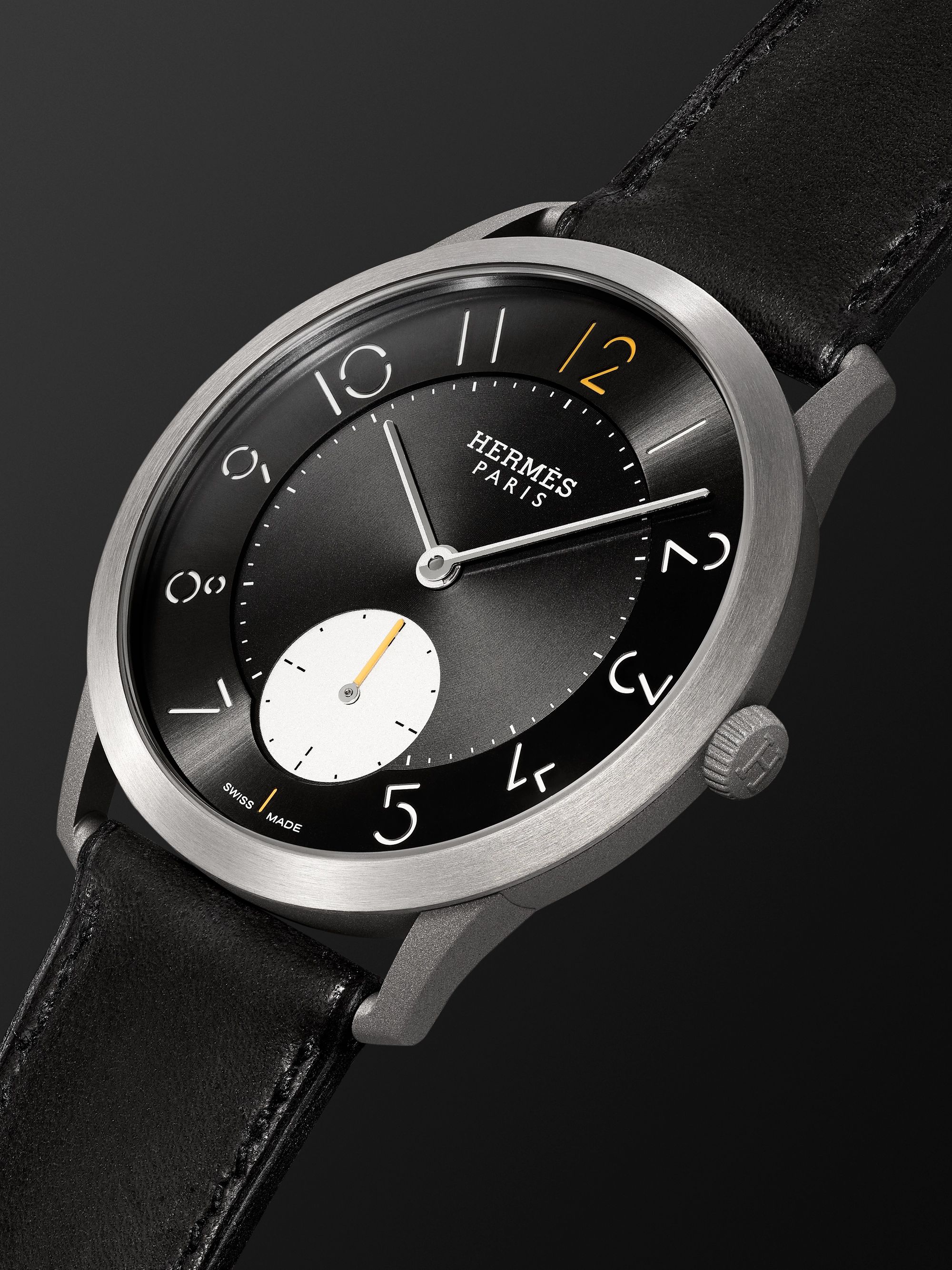 HERMÈS TIMEPIECES Slim d’Hermès Titane 39.5mm Titanium and Leather Watch, Ref. No. 052845WW00