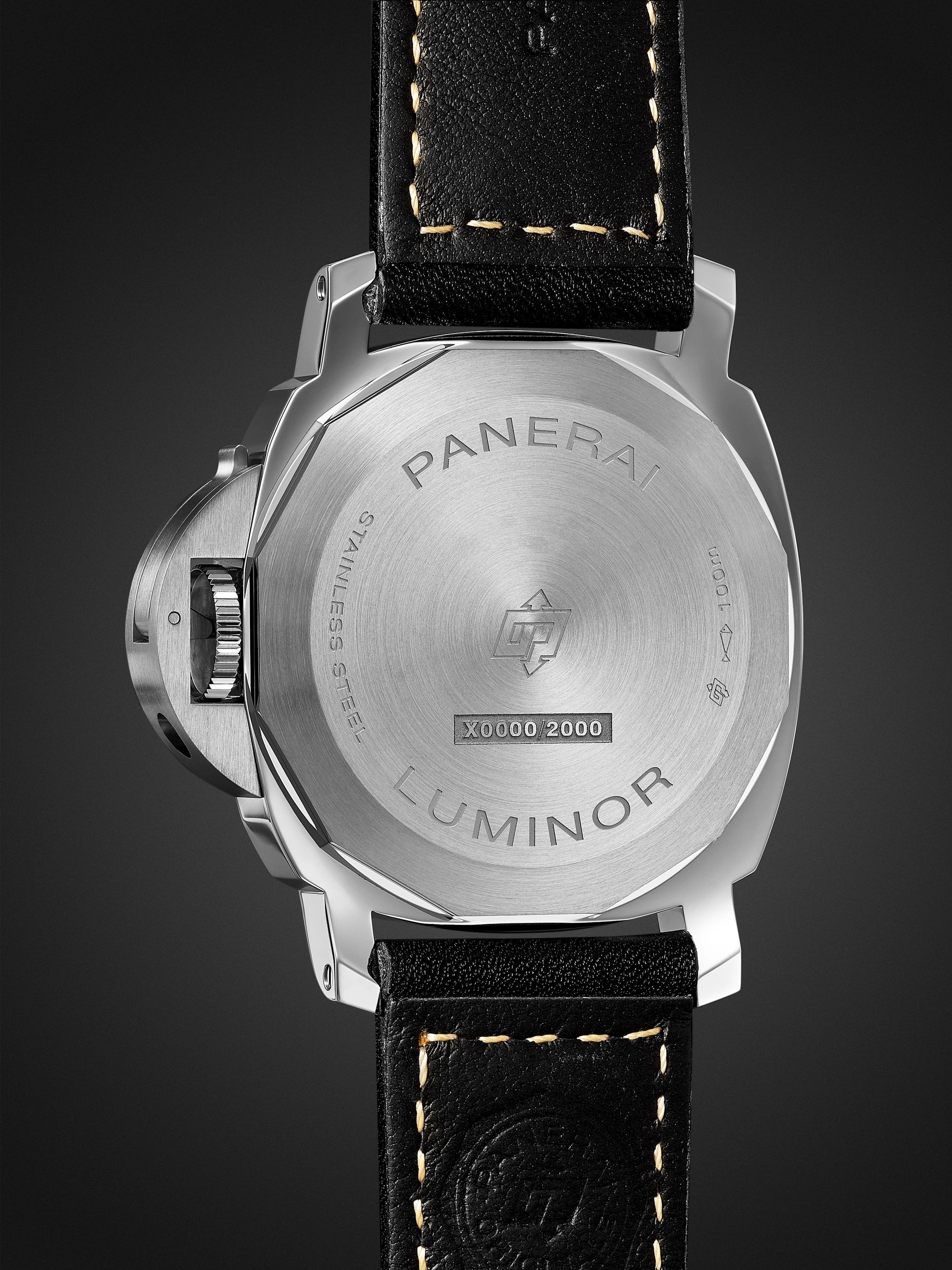 PANERAI Luminor Logo Hand-Wound 44mm Stainless Steel and Leather Watch, Ref. No. PAM01084