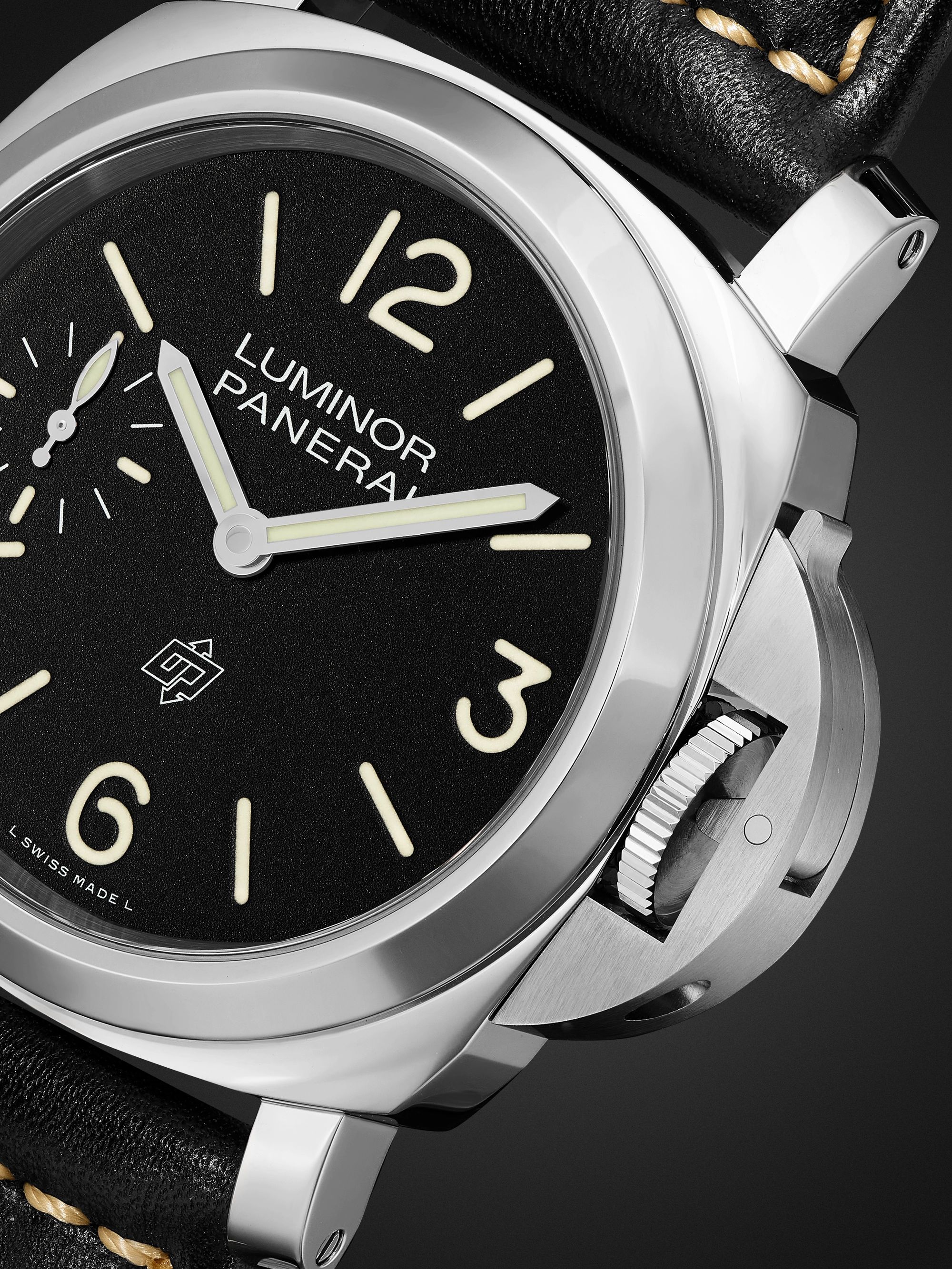 PANERAI Luminor Logo Hand-Wound 44mm Stainless Steel and Leather Watch, Ref. No. PAM01084