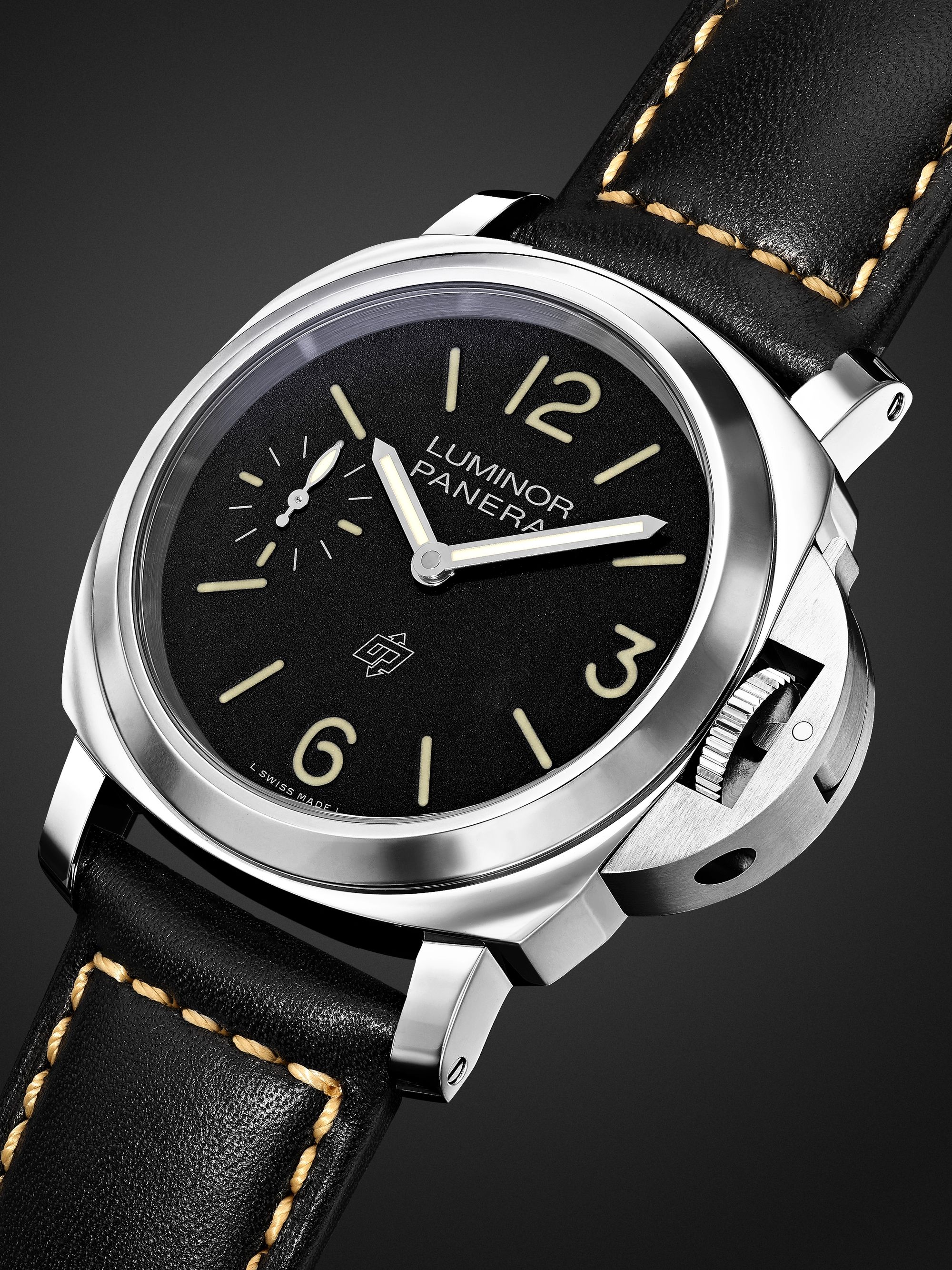 PANERAI Luminor Logo Hand-Wound 44mm Stainless Steel and Leather Watch, Ref. No. PAM01084