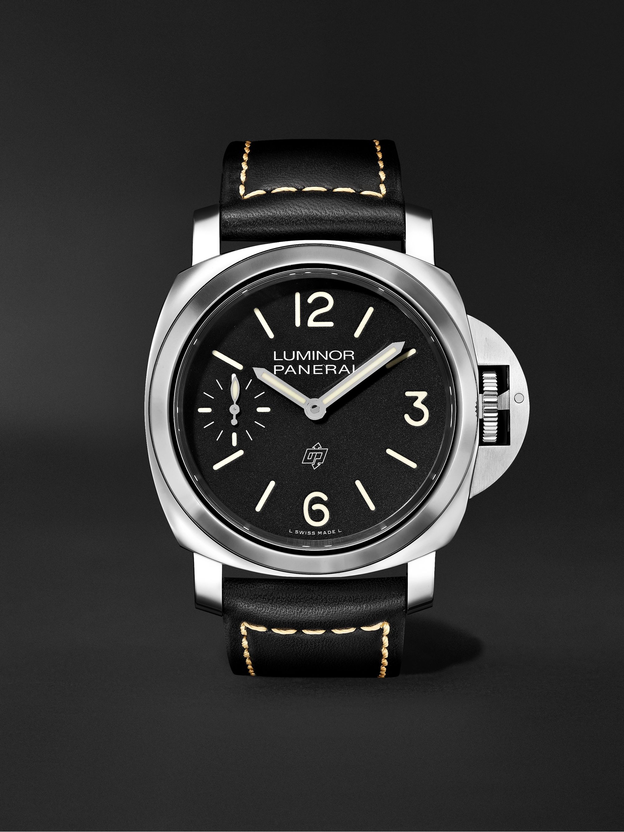 PANERAI Luminor Logo Hand-Wound 44mm Stainless Steel and Leather Watch, Ref. No. PAM01084