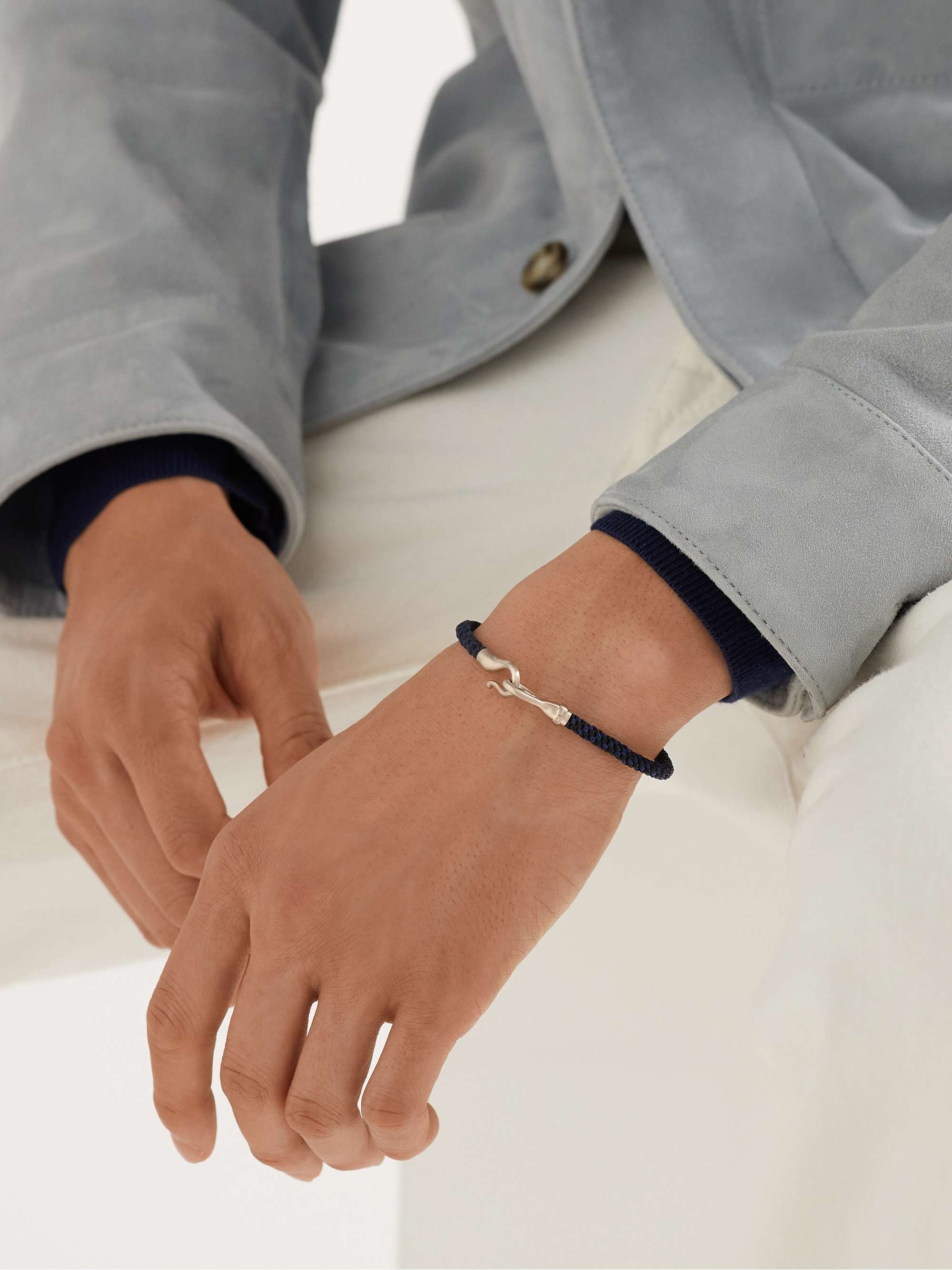 OLE LYNGGAARD COPENHAGEN Woven White Gold and Cord Bracelet