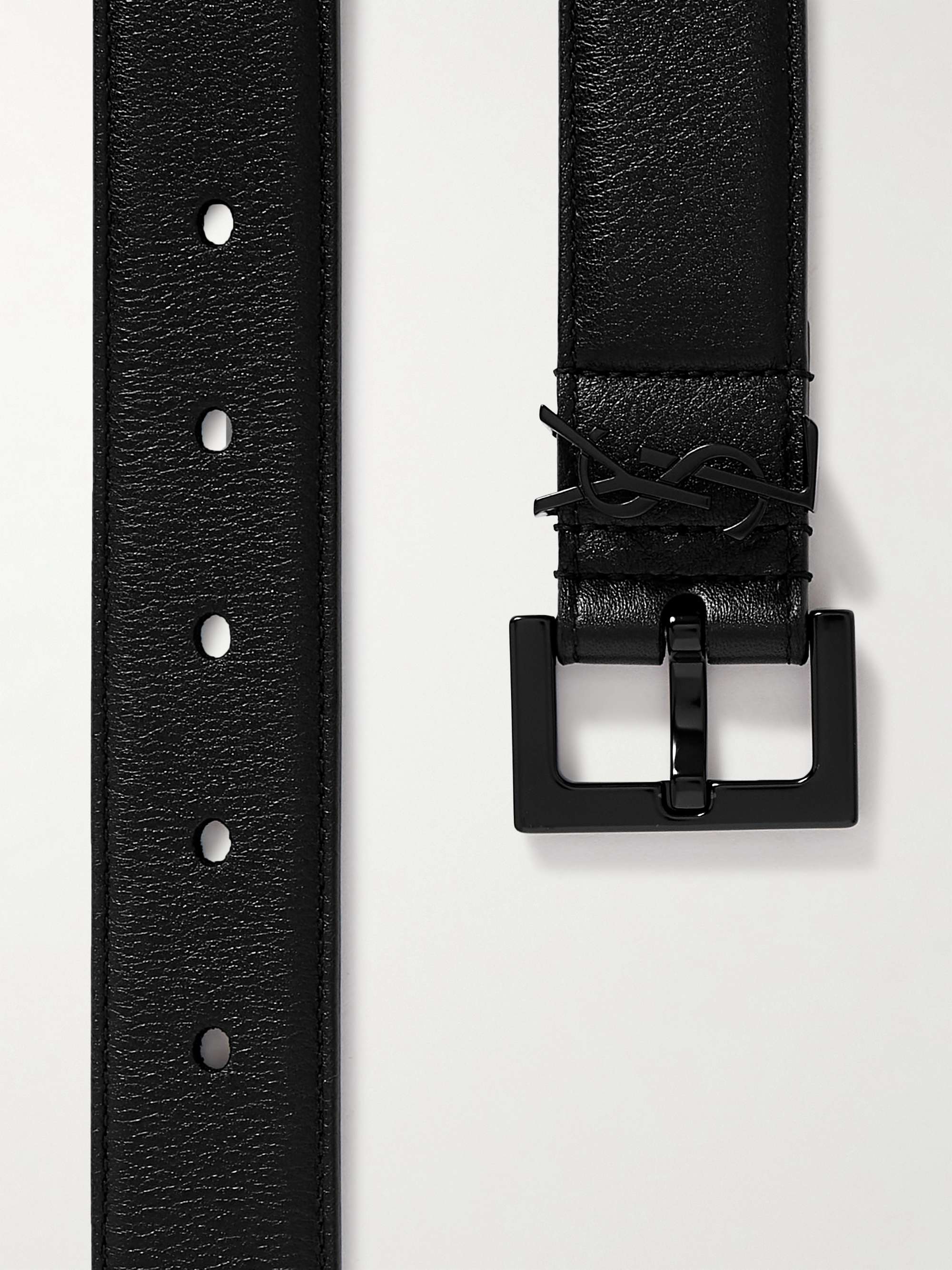 Saint Laurent Men's Slim Grained Leather Belt