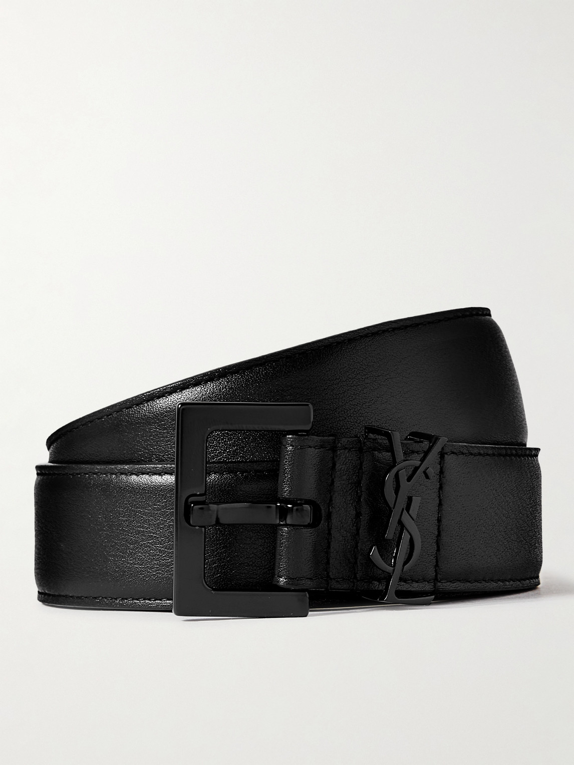 Saint Laurent 3cm Full-grain Leather Belt In Black
