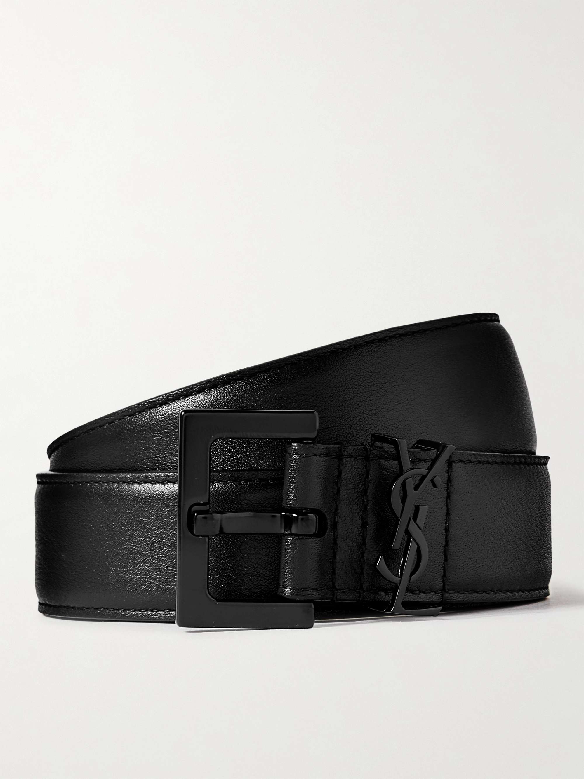 Saint Laurent Ysl Croc-Embossed Skinny Belt