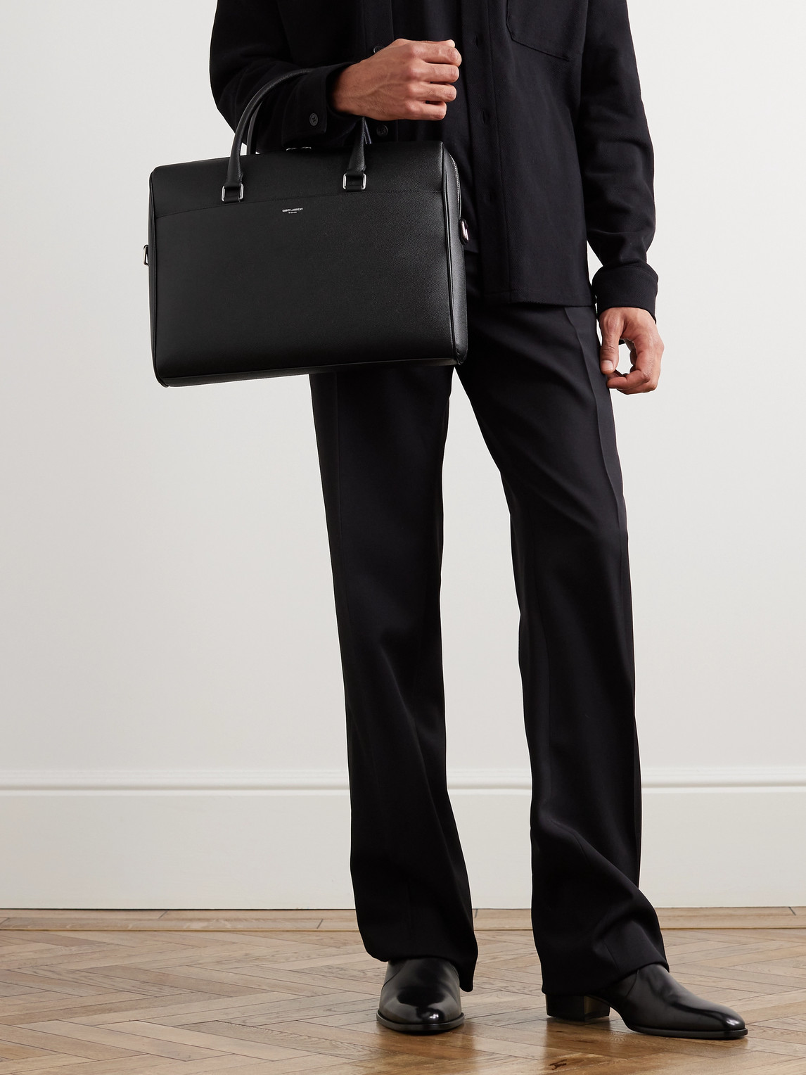 Shop Saint Laurent Full-grain Leather Briefcase In Black