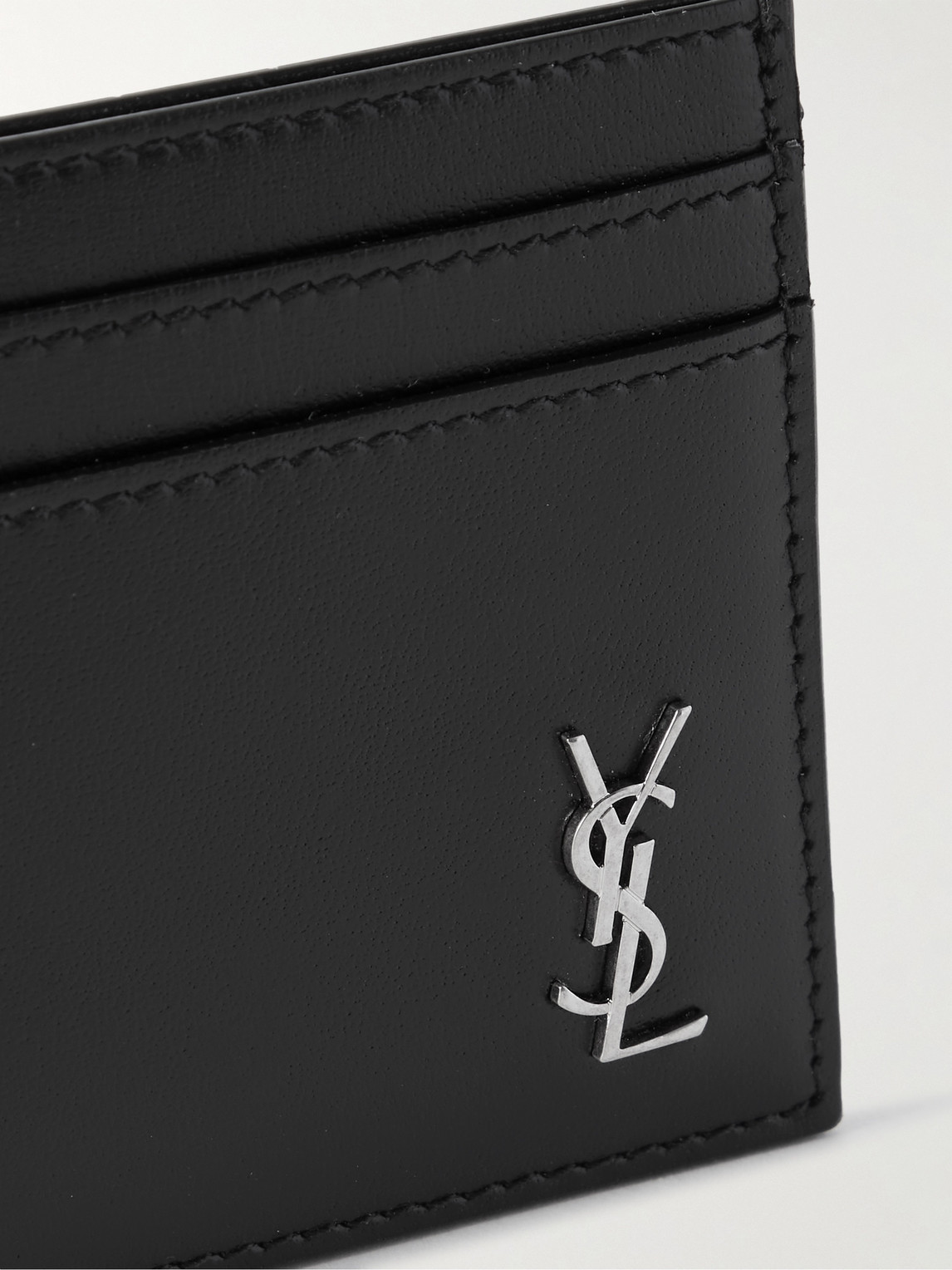 Shop Saint Laurent Logo-appliquéd Leather Cardholder In Black