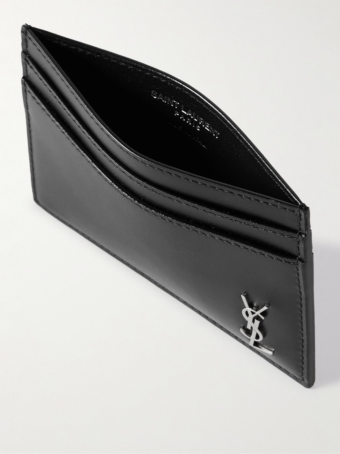 Shop Saint Laurent Logo-appliquéd Leather Cardholder In Black