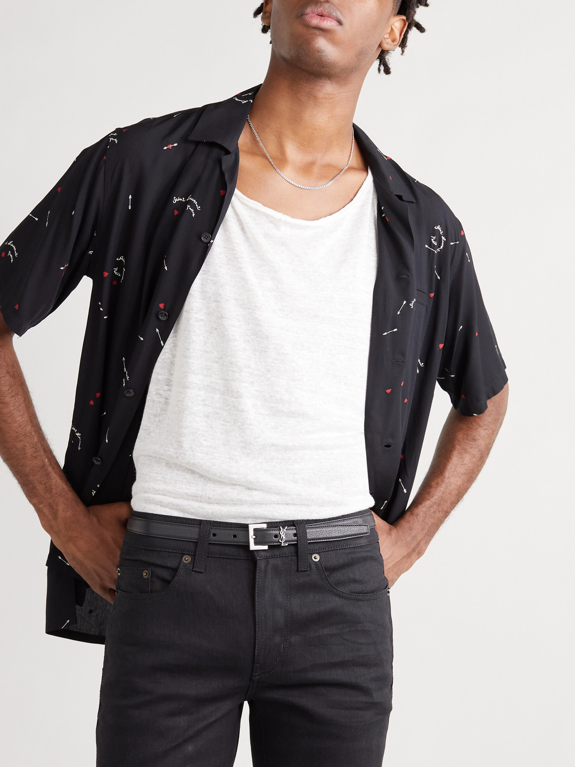 Saint Laurent 2cm Full-grain Leather Belt In Black