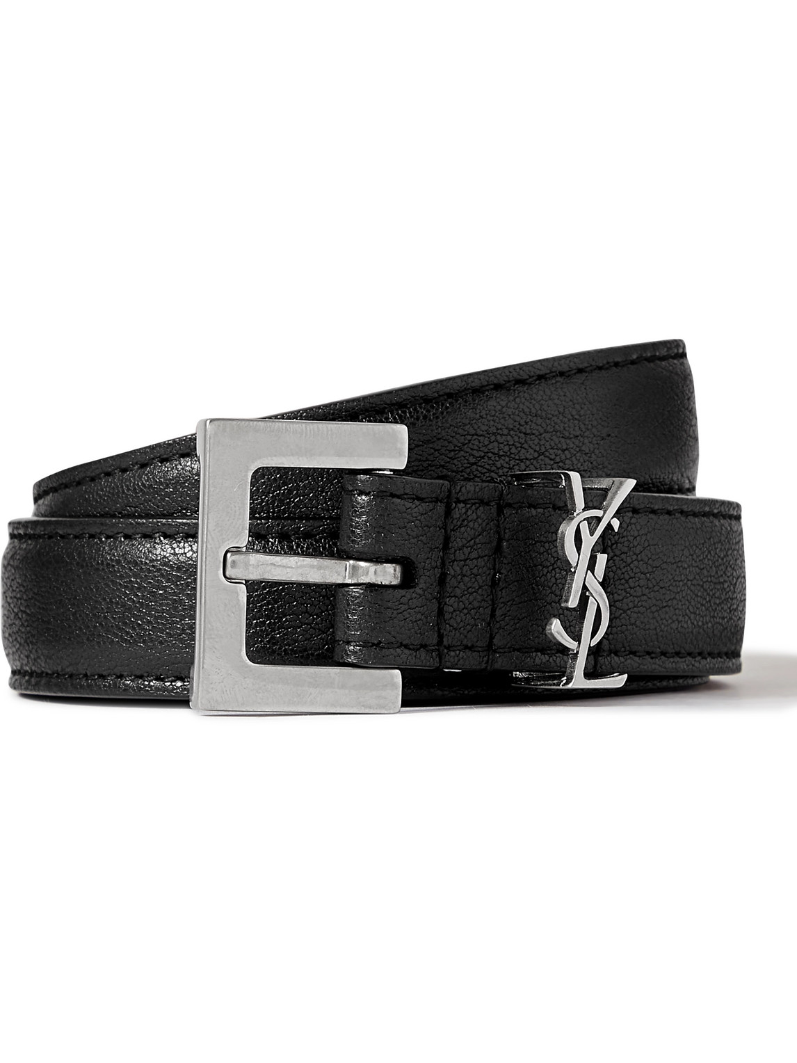 Saint Laurent 2cm Full-grain Leather Belt In Black