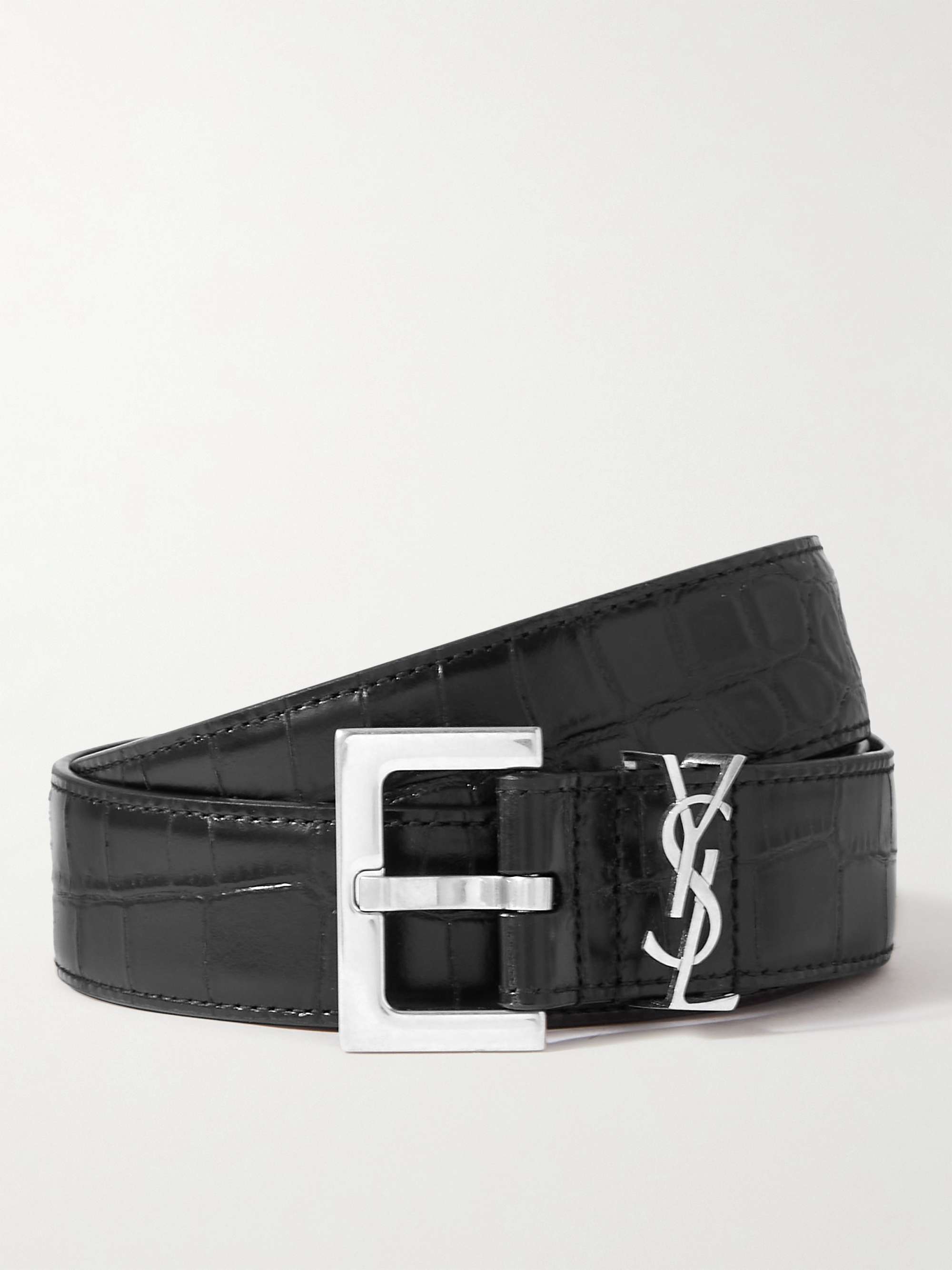 Saint Laurent Men's Slim Grained Leather Belt