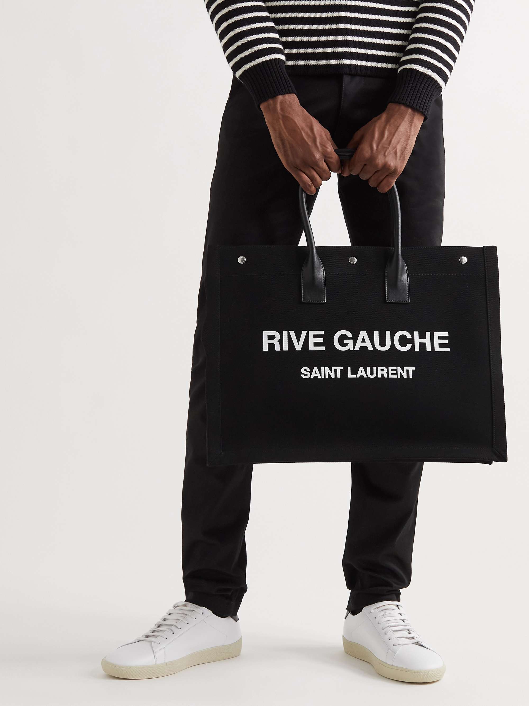 rive gauche large tote bag in printed canvas and leather