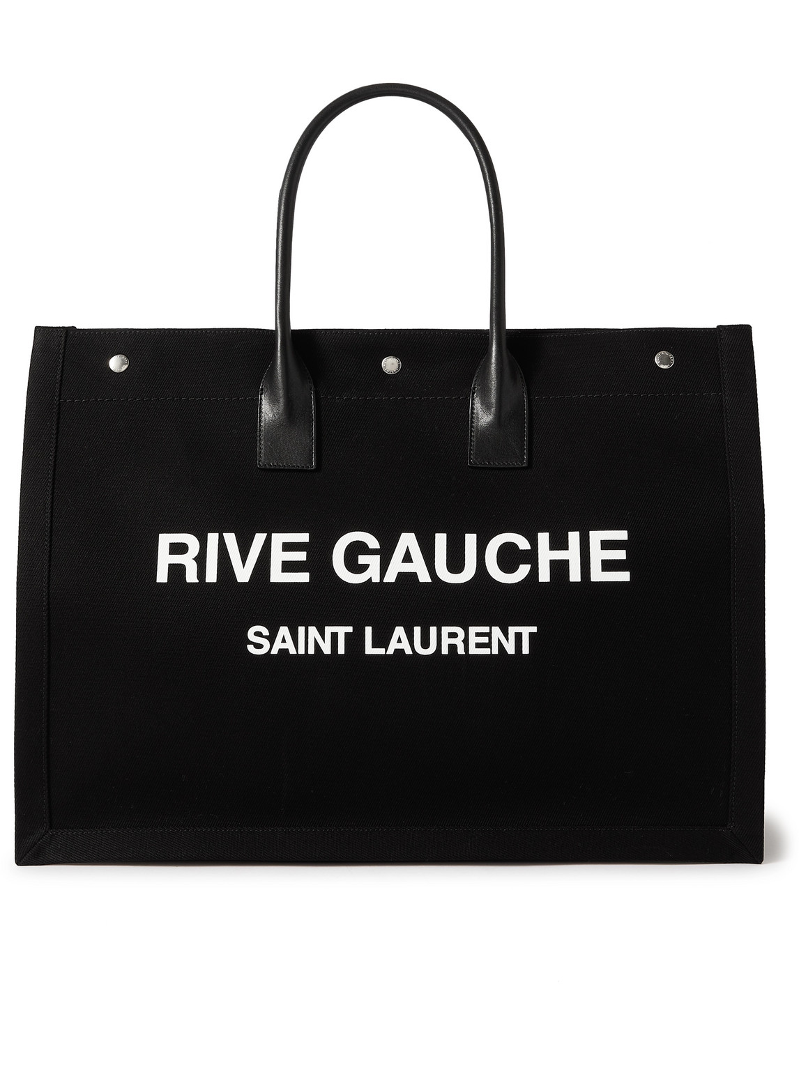 Saint Laurent Noe Leather-trimmed Logo-print Canvas Tote Bag In Black