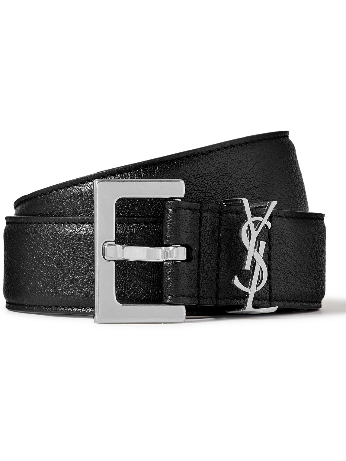 Saint Laurent 3cm Monogram Smooth Leather Belt In Black