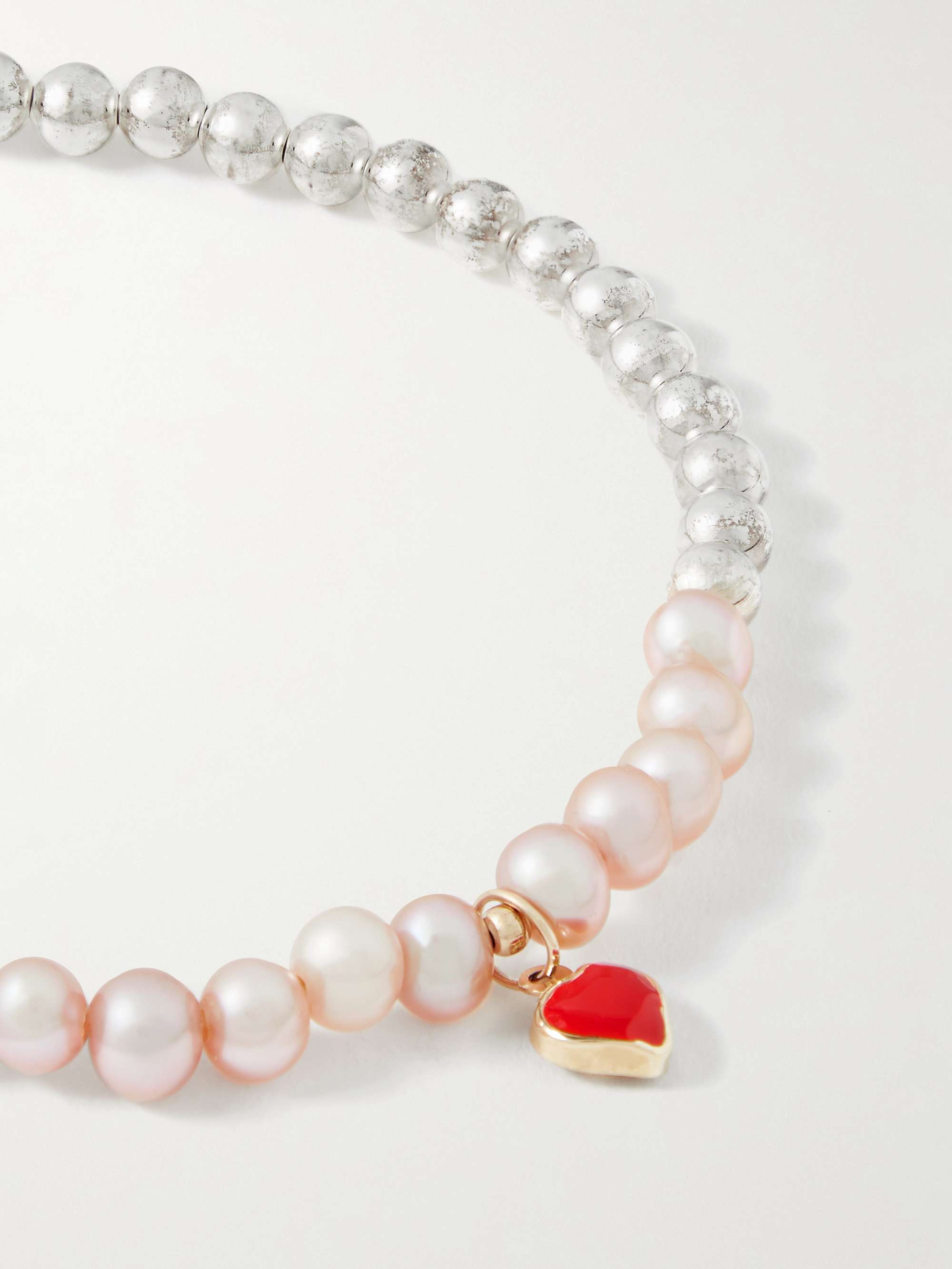 POLITE WORLDWIDE Sterling Silver, 14-Karat Gold, Pearl and Enamel Bracelet