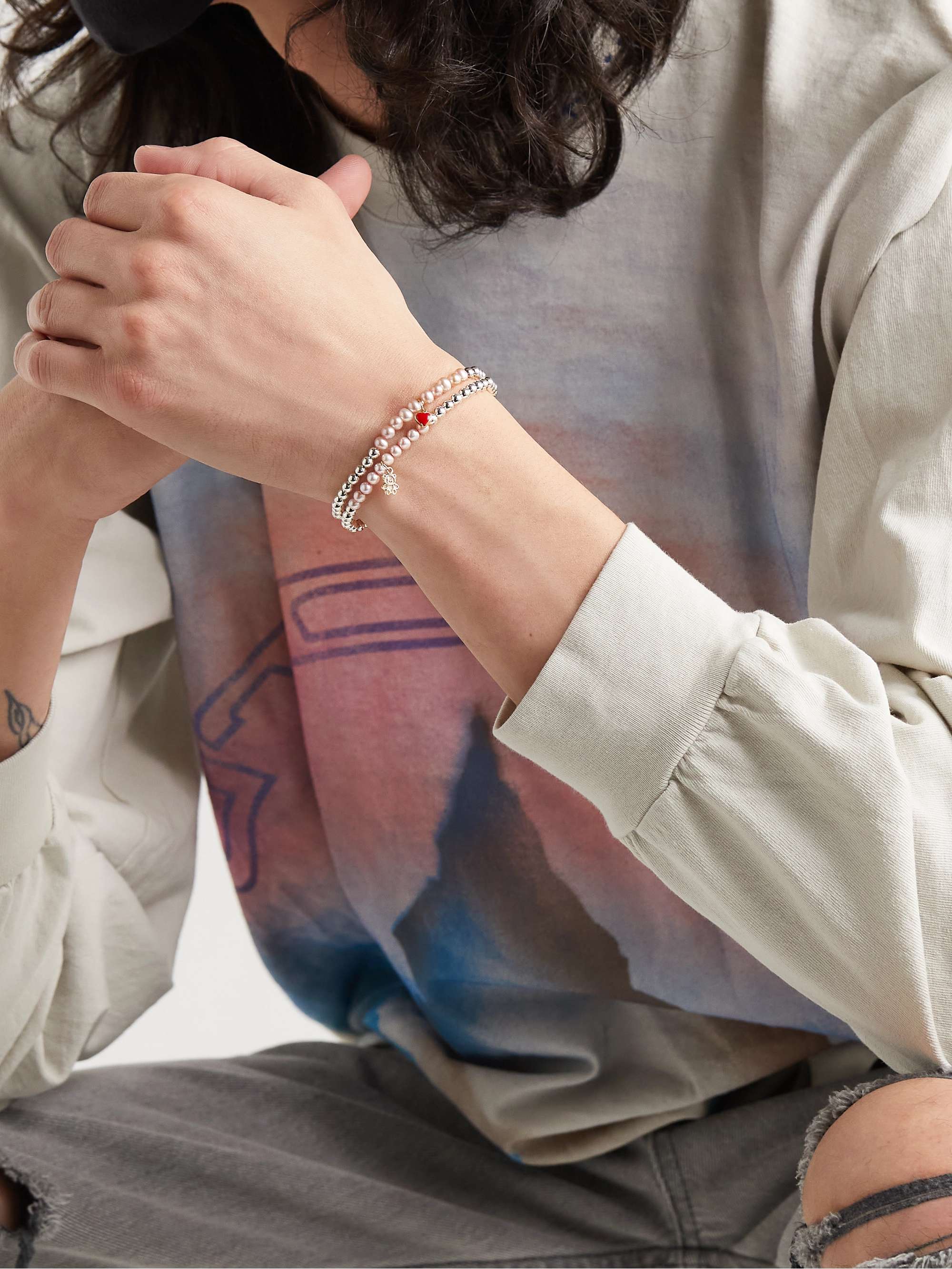 POLITE WORLDWIDE Sterling Silver, 14-Karat Gold, Pearl and Enamel Bracelet