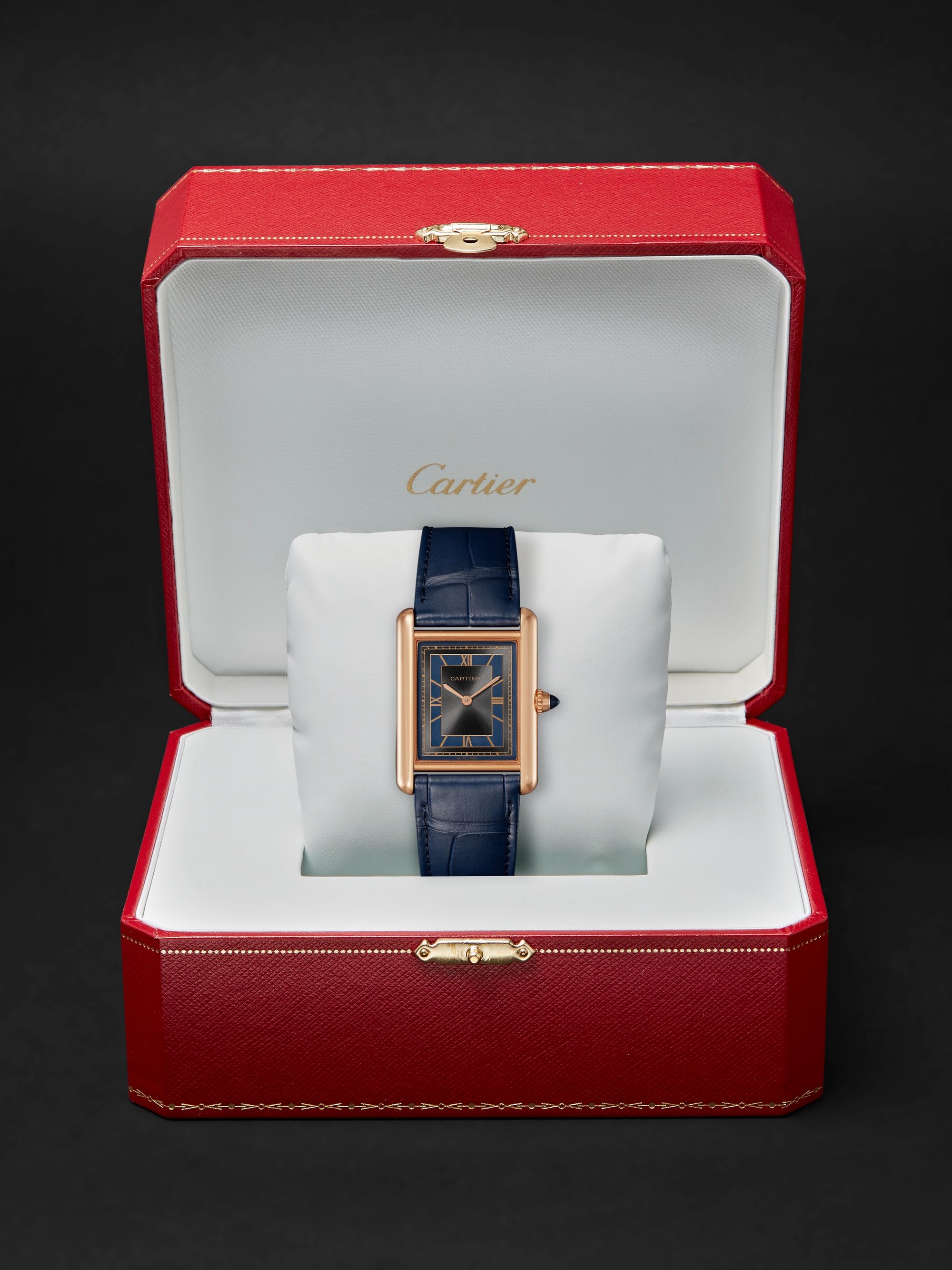 CARTIER Tank Louis Hand-Wound 33.7mm 18-Karat Pink Gold and Alligator Watch, Ref. No. WGTA0058